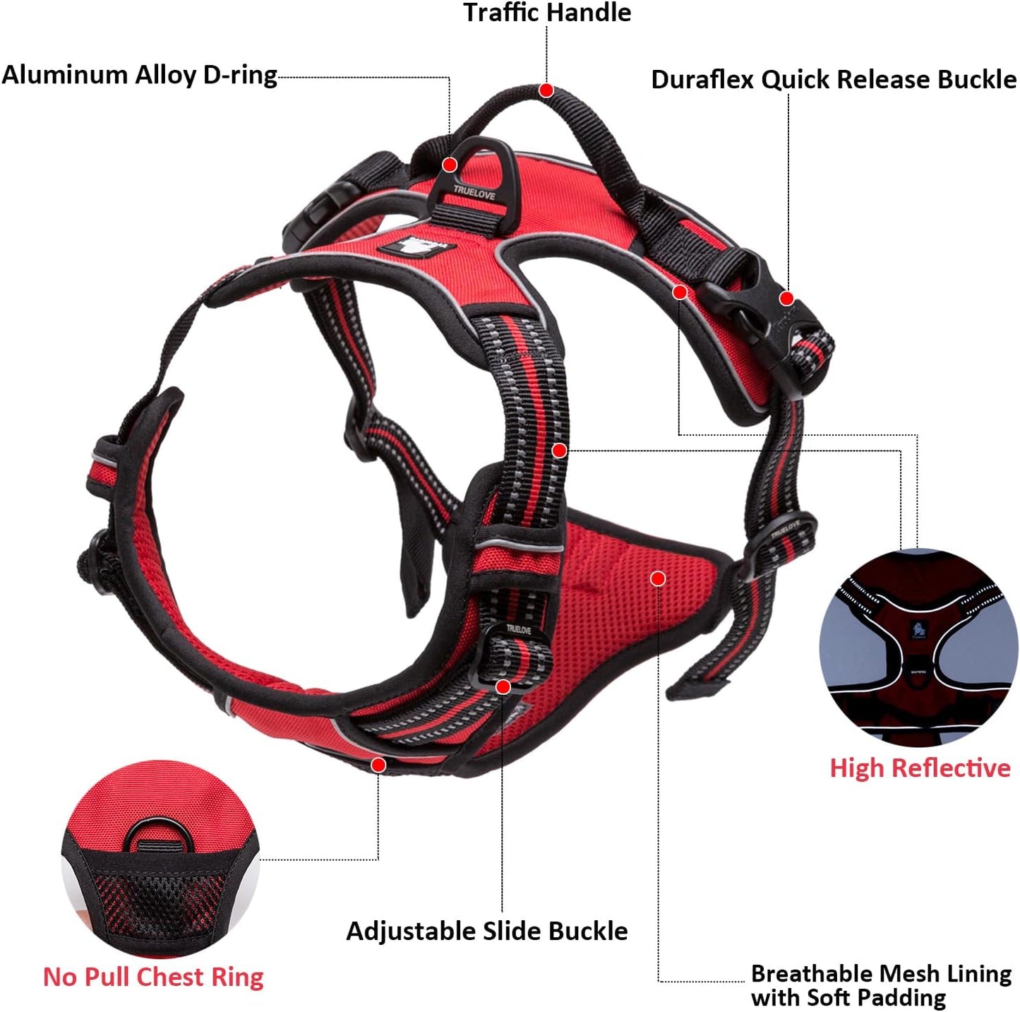 TRUE LOVE Adjustable No-Pull Dog Harness Reflective Pup Vest Harnesses Comfortable Control Brilliant Colors Truelove TLH5651(Brown,M)