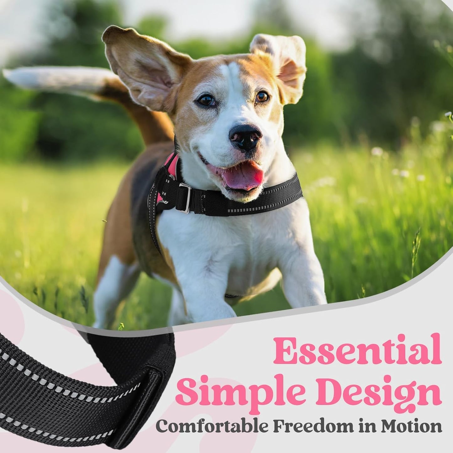 rabbitgoo Dog Harness for Large, Easy On Pet Vest with One Buckle, No Pull Adjustable Service Harness with D-Ring & Handle, Reflective for Safety Walking, Training, Pink, XL
