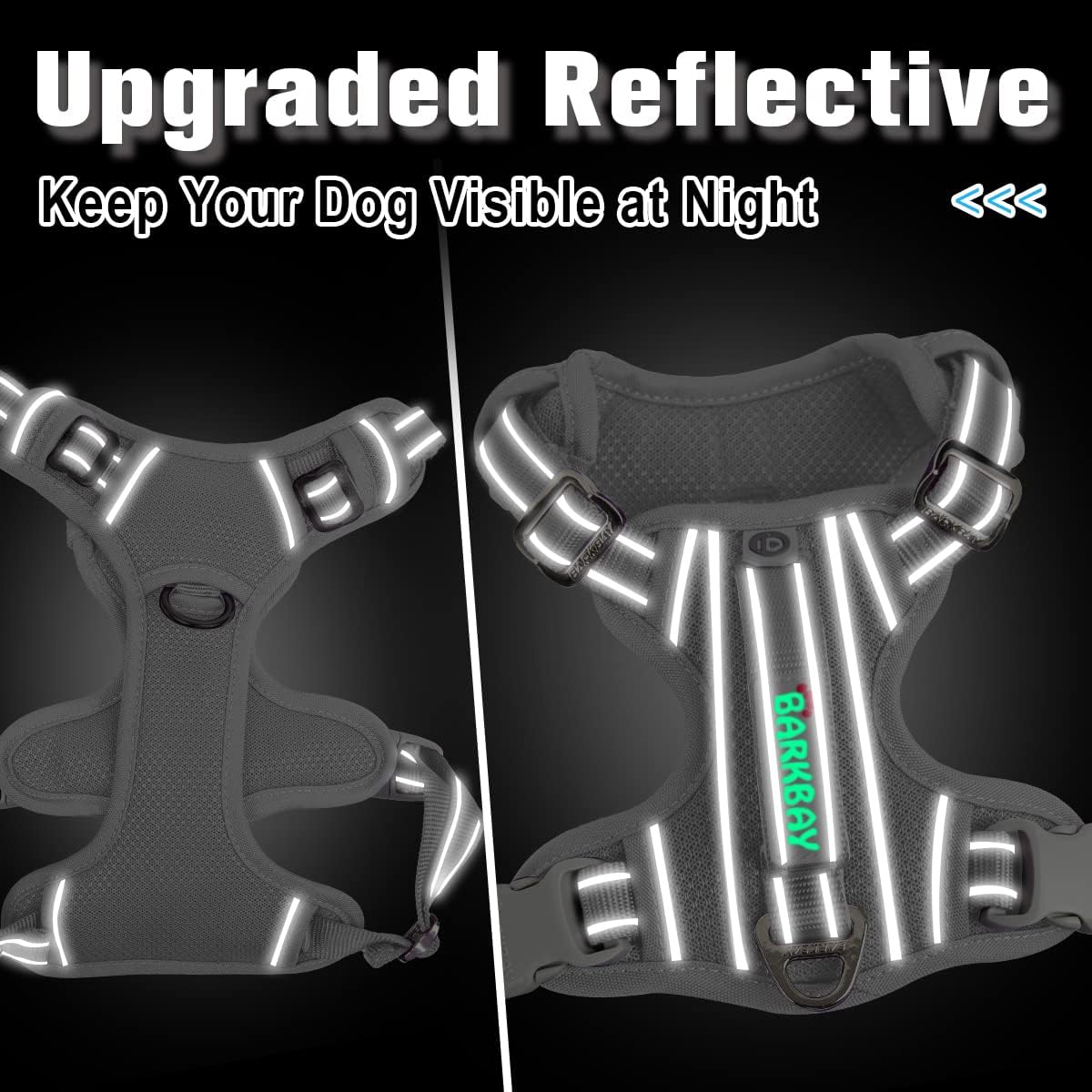 BARKBAY Dog Harness No Pull with ID Tag Pocket - Heavy Duty, Reflective, Easy Control for Large Dogs(Grey,XL)