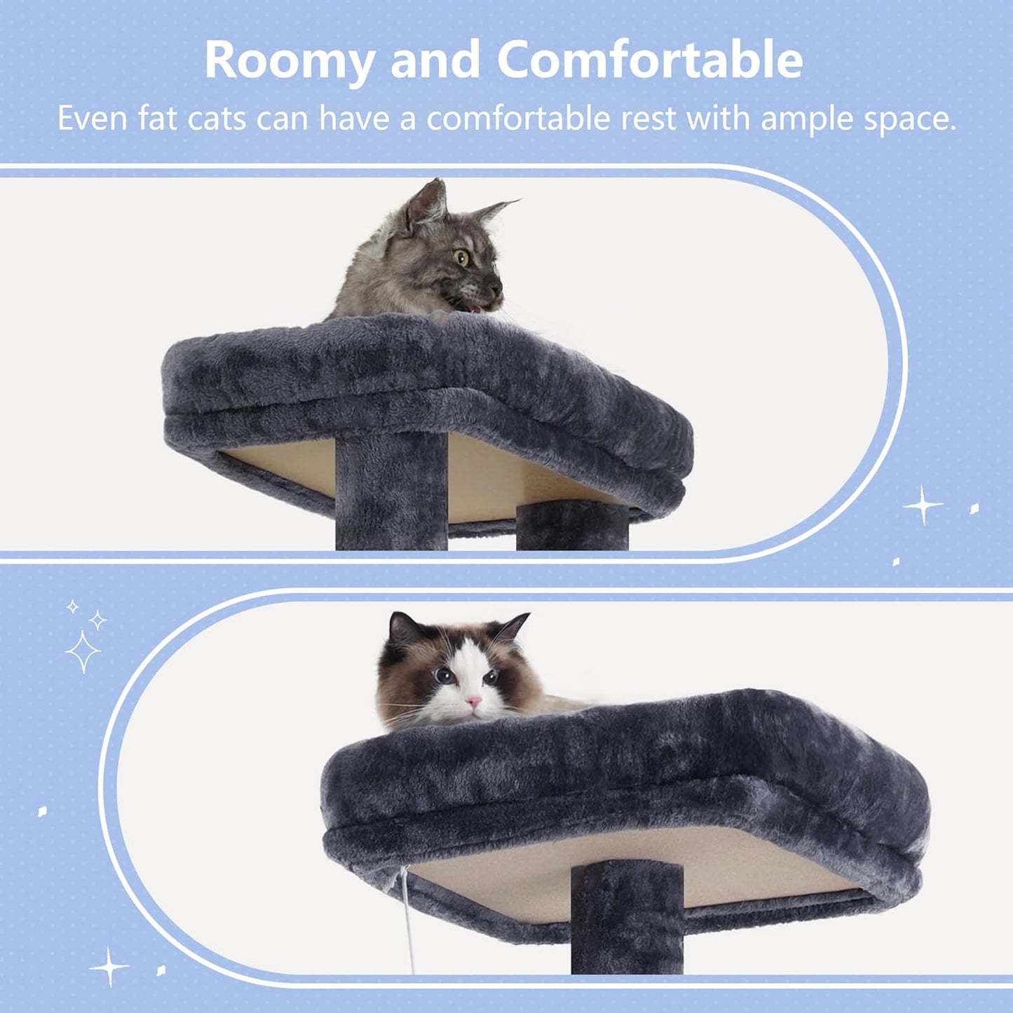 Hey-brother Tall Cat Tree Tower, Heavy Duty Scratching Posts with Large Platforms, Cozy Condos, Big Hammock, Toy Balls, Multi-Level Furniture for Indoor Adult Cats, 80.7 Inches, Smoky Gray MPJ039G