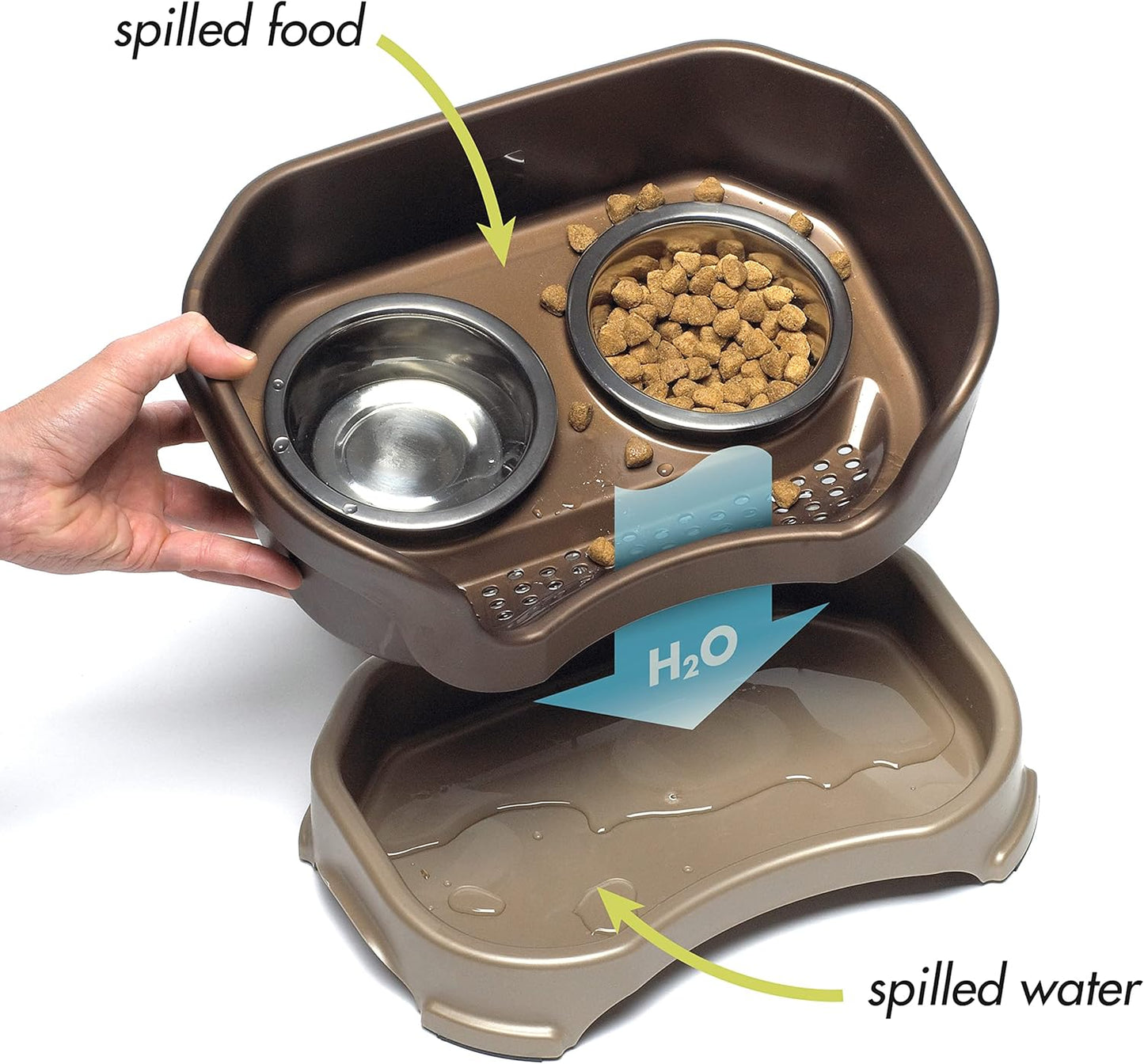 Neater Feeder Deluxe Mess Proof Dog Bowls Elevated for Small Breeds – Made in USA – No Spill Raised Dog Food Bowl Stand w/Leg Extensions – Stainless Steel Dog Food and Water Bowl Set – Bronze