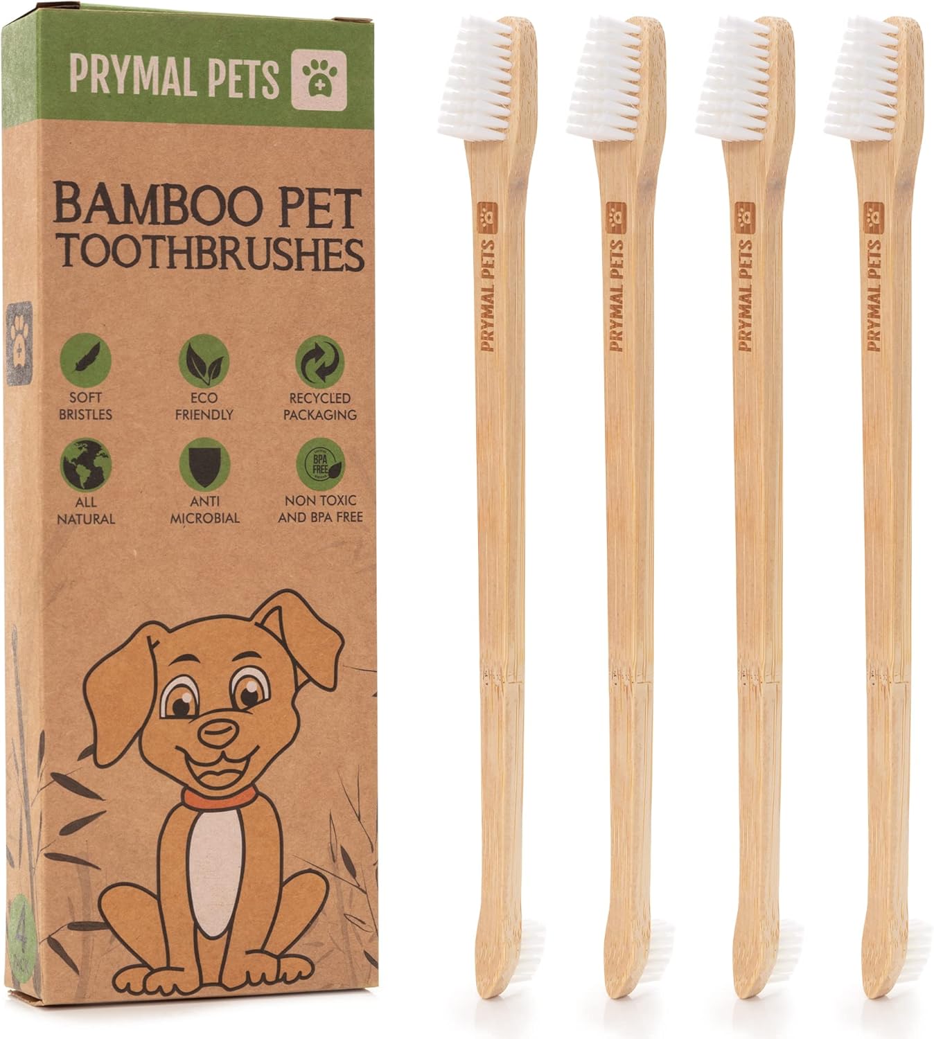 Dog Toothbrush I 4-Pack Two Sided Bamboo Toothbrush for Small and Large Dogs & Cats I Soft Bristles Gentle for Easy Dog Teeth Brushing & Dental Care