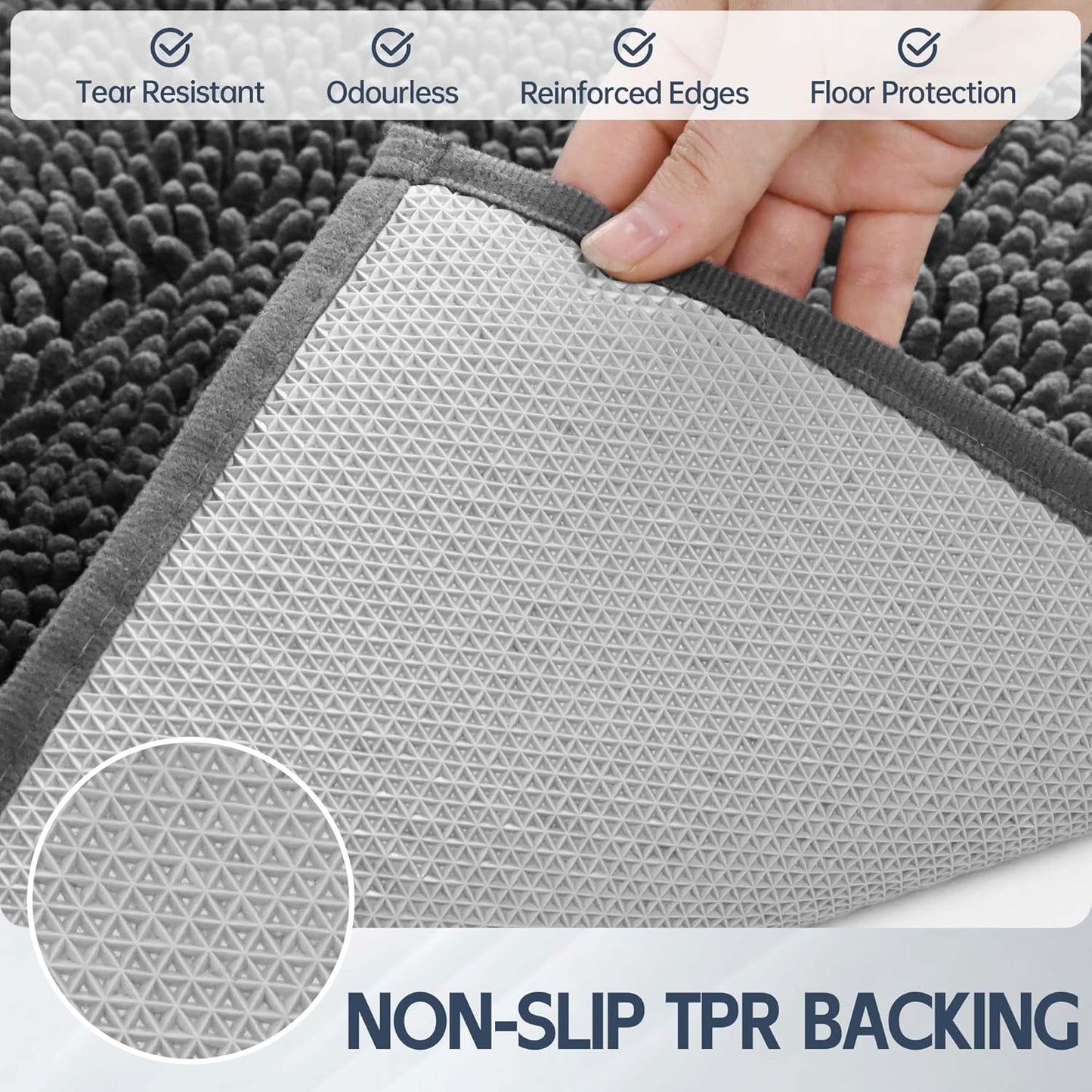 Dog Door Mat for Muddy Paws, 72" x 24" Chenille Absorbent Front Door Mat Inside, Large Runner Mud Mat for Dogs, Machine Washable Non Slip Outdoor Indoor Entrance Doormats, Grey