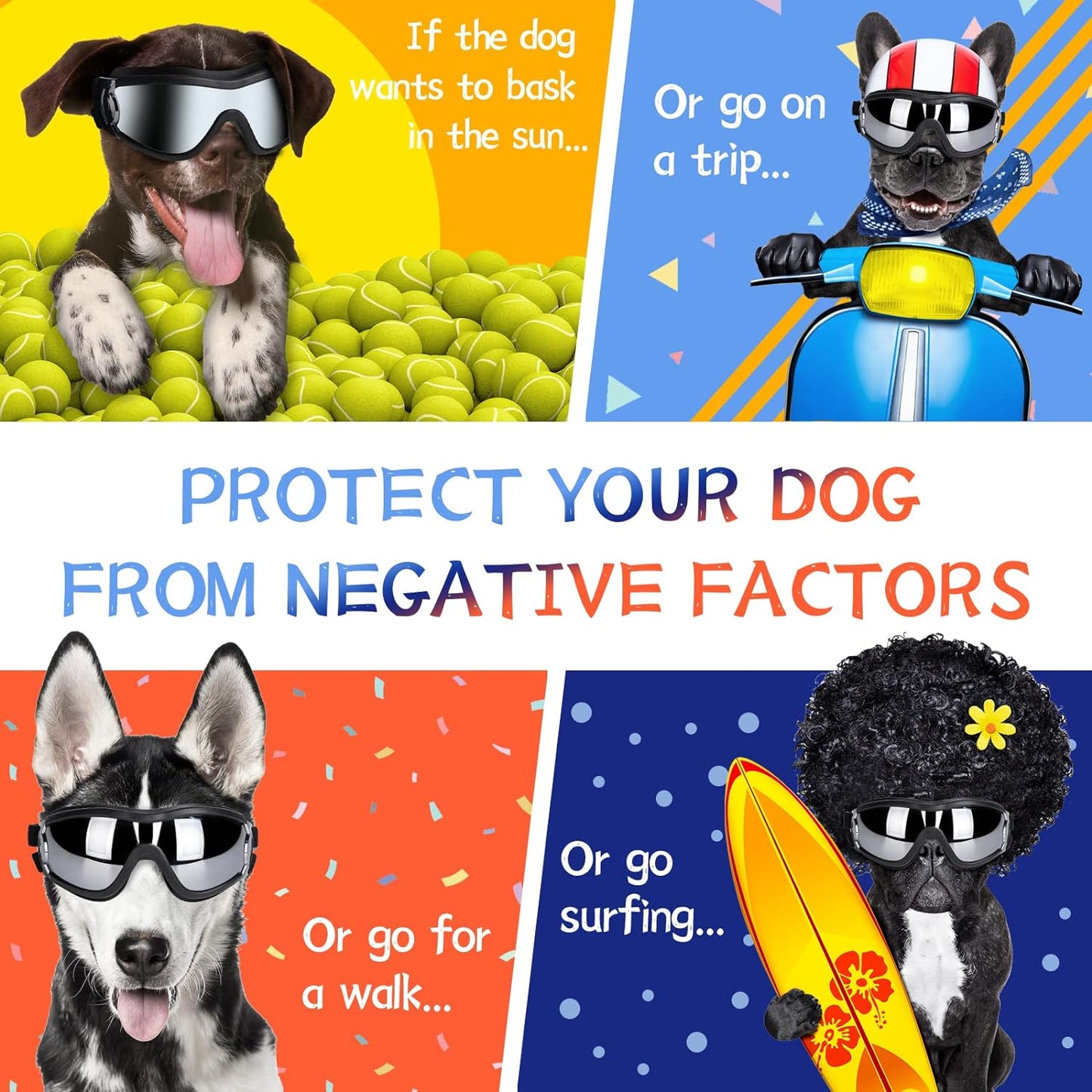 NVTED Dog Sunglasses Dog Goggles, UV Protection Wind Dust Fog Protection Pet Glasses Eye Wear Protect with Adjustable Strap for Medium or Large Dogs (Pack of 2)