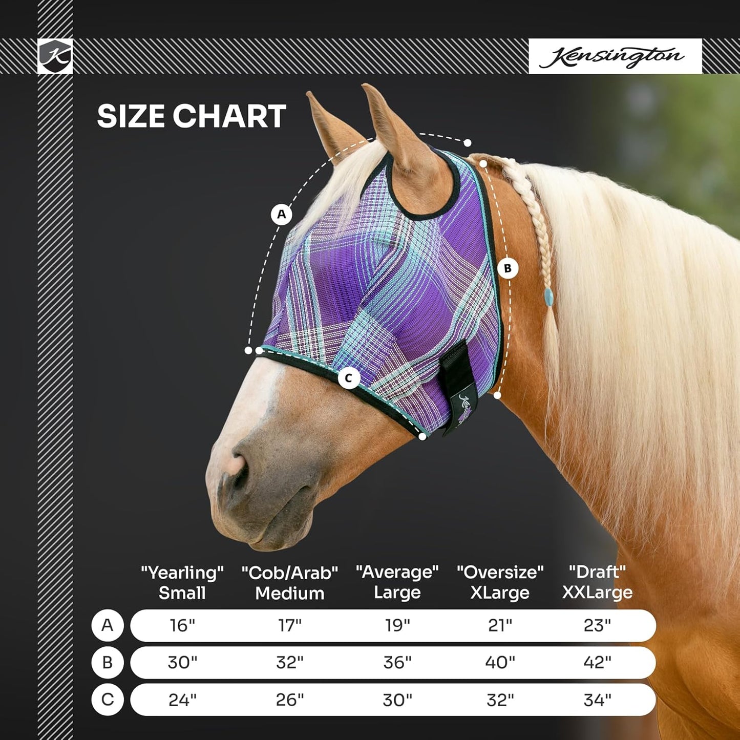 Kensington UV Horse Fly Mask with Web Trim - Protective Mask with Dual Ear Opening & Forelock Freedom - Medium, Kentucky Blue