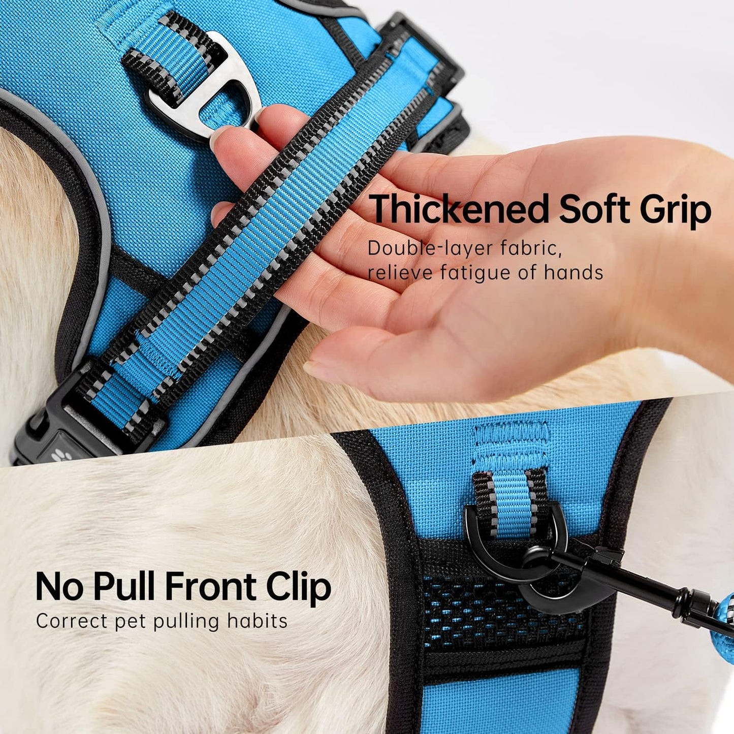 NESTROAD No Pull Dog Vest Harness with Leash, Adjustable Reflective Oxford Pet Harness with Easy Control Handle for Small Dogs, Blue