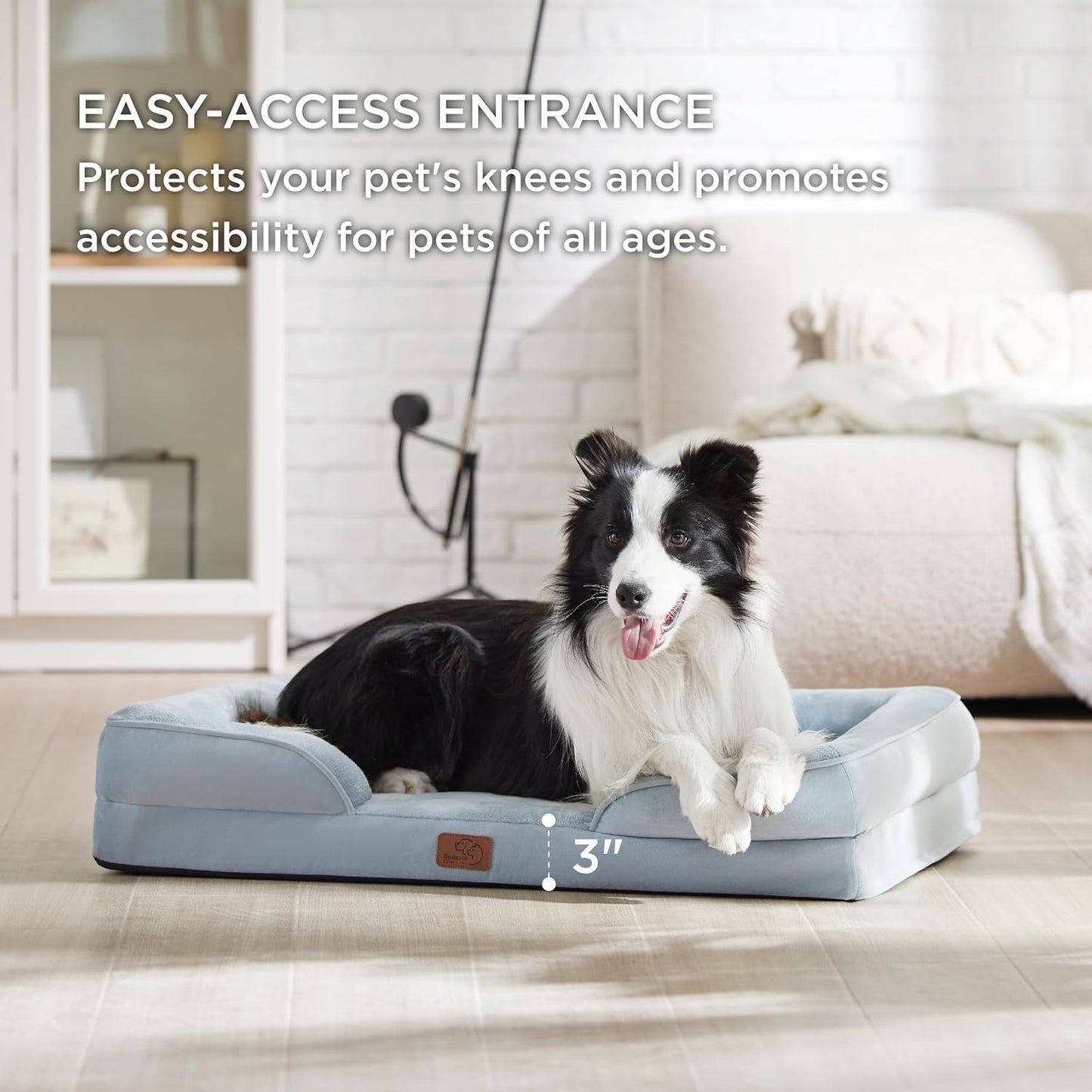 Bedsure Orthopedic Dog Beds Large Sized Dog - Washable Large Dog Cat Bed Waterproof, Comfort Dogs Couch Sofa with Washable Removable Cover, Pet Bed with Nonskid Bottom, Light Blue, 35"