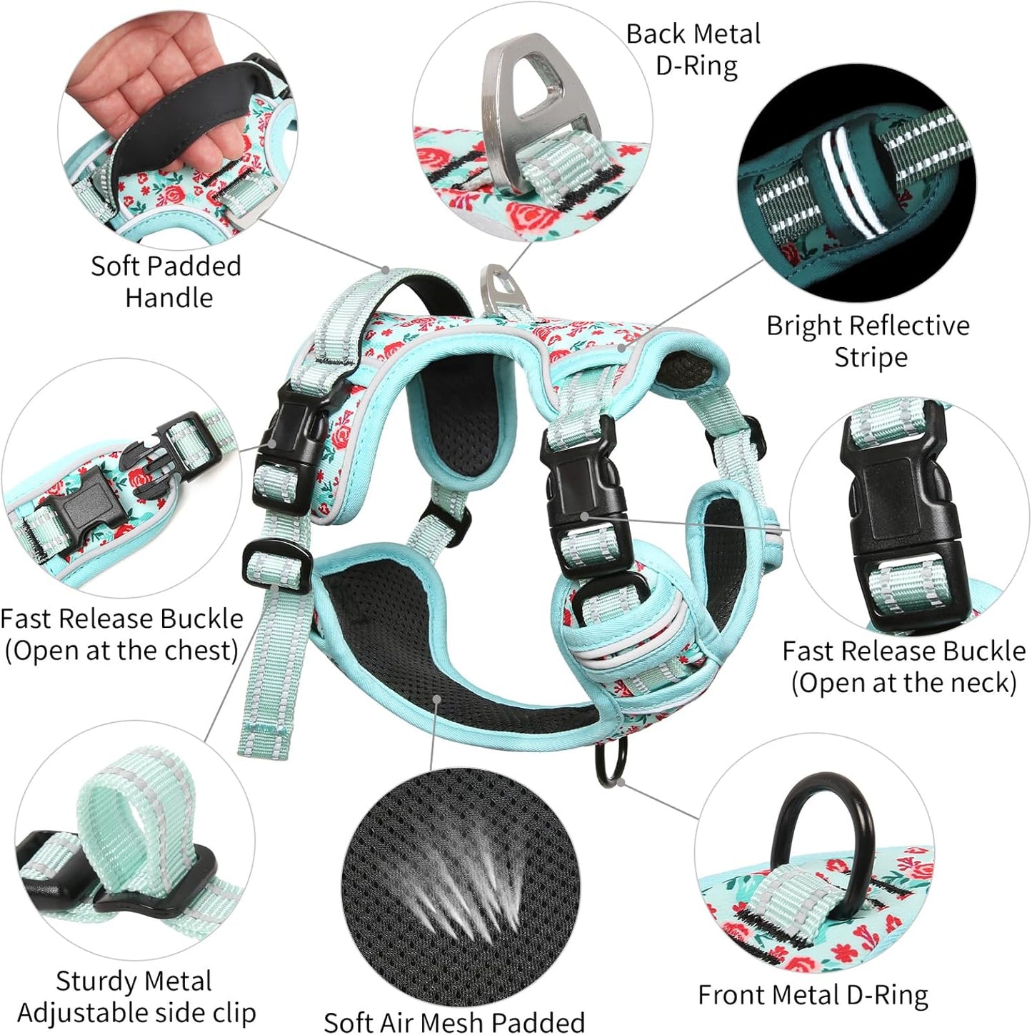 Timos Dog Harness,NO Need Go Over Dogs Head 3 Snap Buckles Pet Harness with 2 Leash Clips,Adjustable Soft Padded No-Pull,Reflective No-ChokeOxford Vest for Small Medium Large Dogs,X-Large(Packof1)