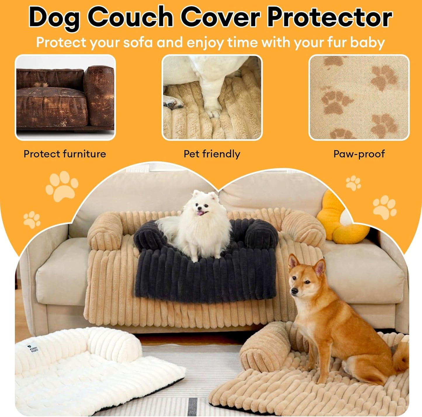 FUNNY FUZZY Pet Couch Cover for Sofa, Calming Dog Bed for Couch, Fluffy Plush Cat Bed Mat for Furniture Protector for Small Dogs and Kitten, 27×24 in, Blue