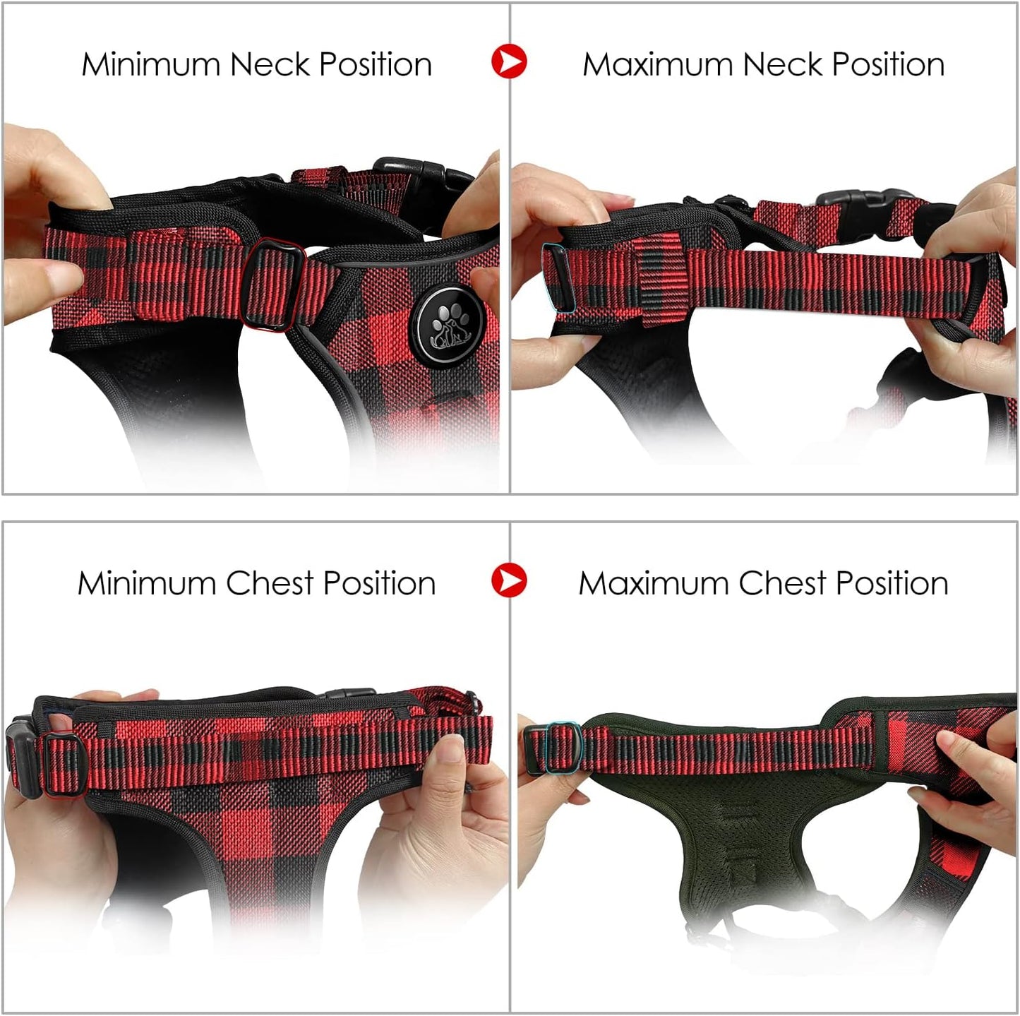 NESTROAD No Pull Dog Harness with Leash, Reflective No Choke Pet Vest Harness,Adjustable Soft Padded Dog Harness with Easy Control Handle for Large Dogs(Checkered Red,Large)