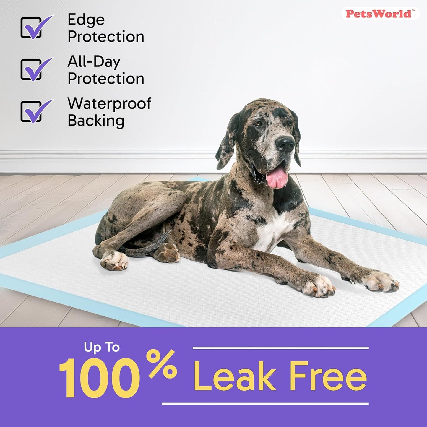 PETSWORLD Giant Dog Potty Pads, Odor-Eliminating, 36" x 36", Ultra Absorbent 5-Layer Leak-Proof Training Pads for Dogs & Cats (36x36, 50 Count)