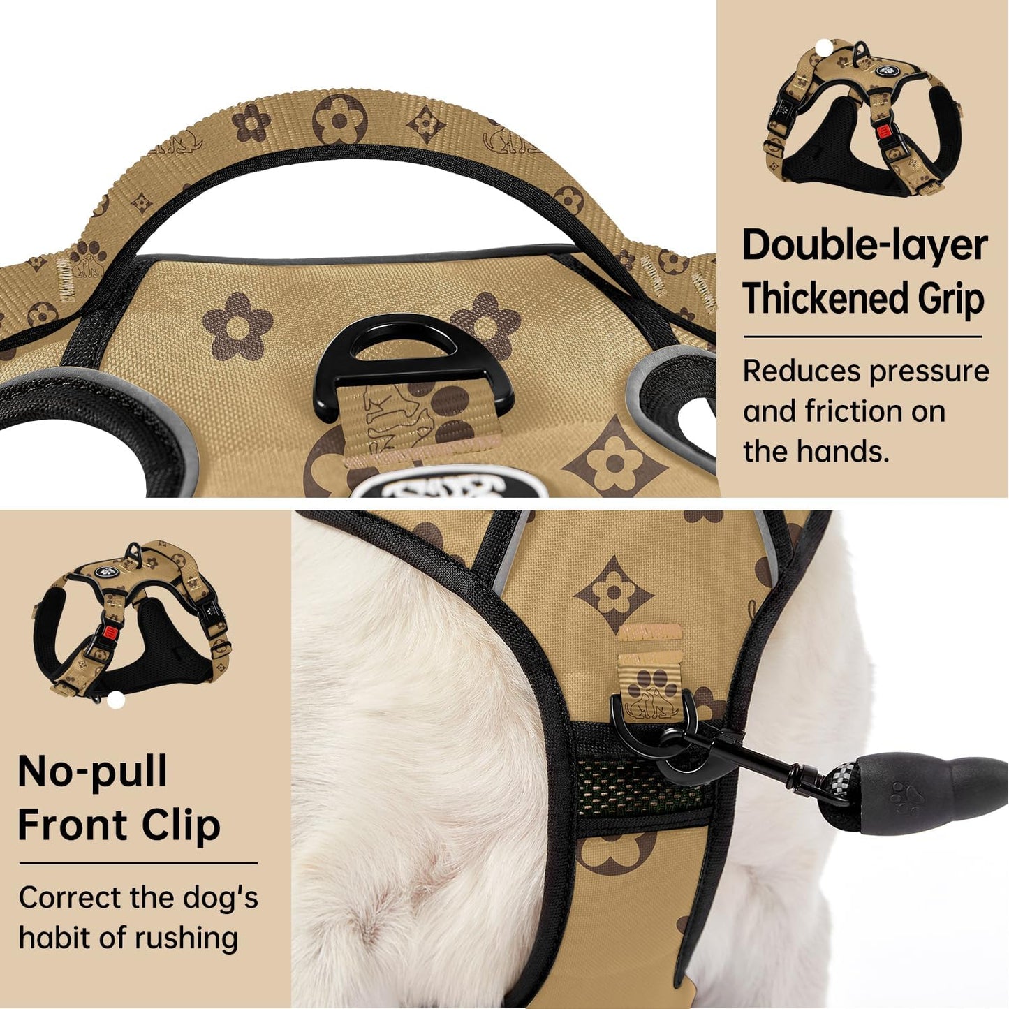 IVY&LANE No Pull Dog Harness with Leash Set, Reflective No Choke Pet Vest,Adjustable Oxford Dog Vest Harness with Easy Control Handle for Small Dogs (Light Brown,S)