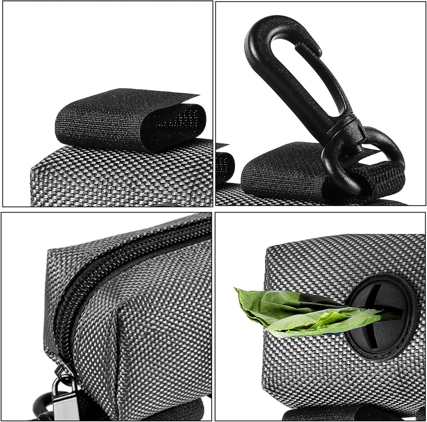 Dog Waste Bag Dispenser Pet Poop Bags Holder for Doggie Waste Bags Dispensers Soft Fabric Zipper Small Doggy Puppy Pouch for Leash Accessory Attachment with Carrier,2PC Grey