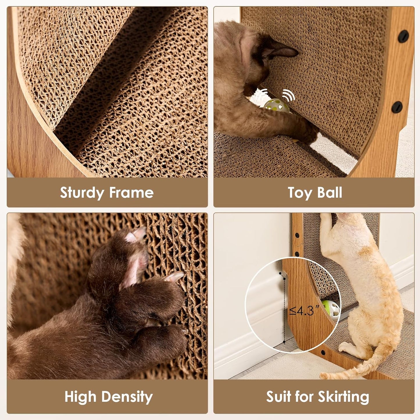EHEYCIGA Cardboard Cat Scratcher for Indoor Kitten Cats, 19 Inch L Shaped Vertical Cat Scratching Board with Ball Cat Toy, Small Cat Scratcher Pad, Brown