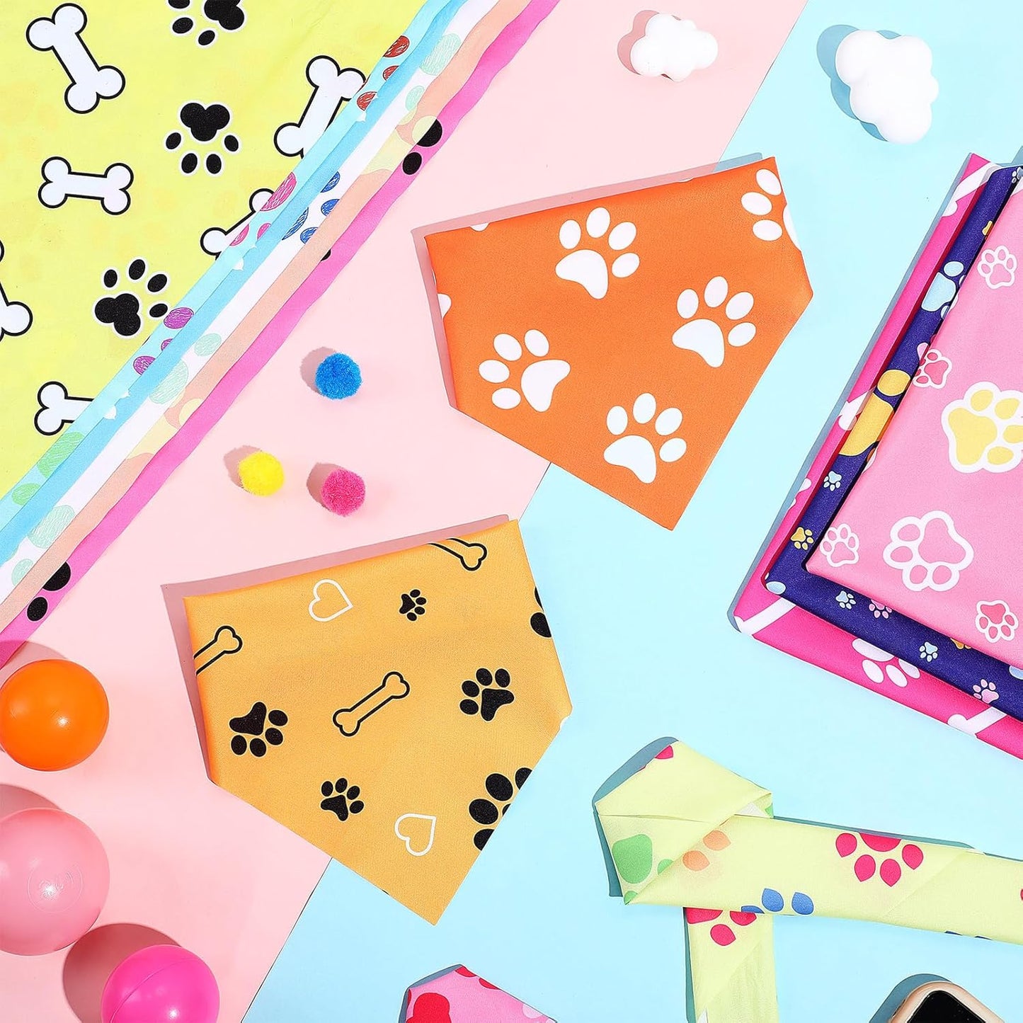 Abbylike 200 Pcs Halloween Paw Print Dog Bandanas Bulk Cute Footprint Bandanas for Dogs Triangle Kerchief Bib Scarf for Pets Birthday Party Costume Photo Props Daily Accessories Pet Shops, 25 Styles
