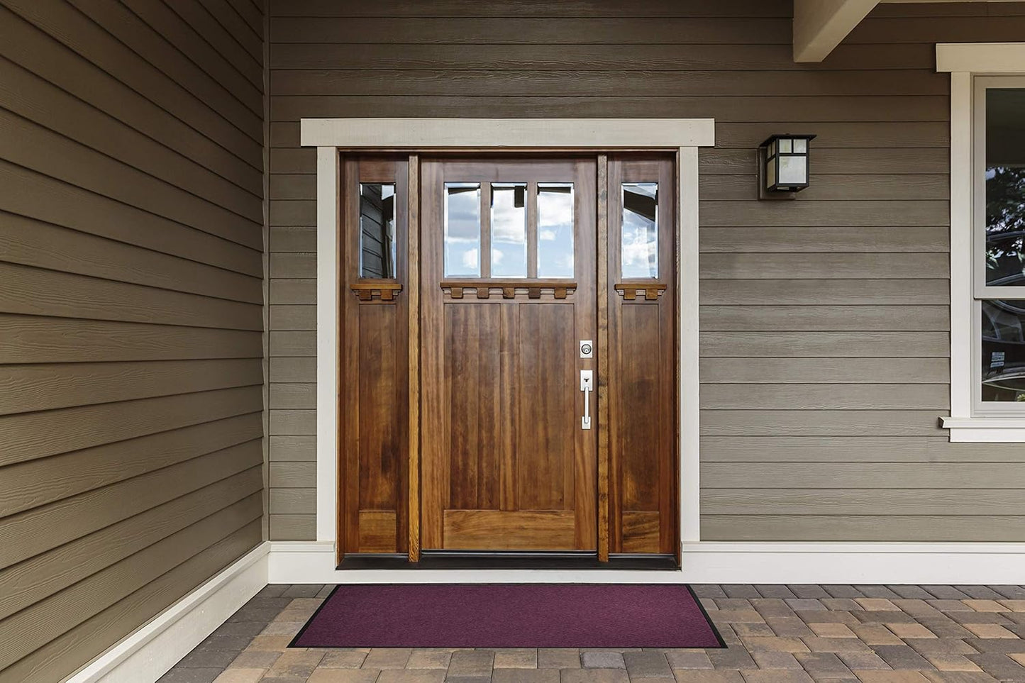 M+A Matting WaterHog Diamond | Commercial-Grade Entrance Mat with Rubber Border – Indoor/Outdoor, Quick Drying, Stain Resistant Door Mat (Red/Black, 3' x 8')