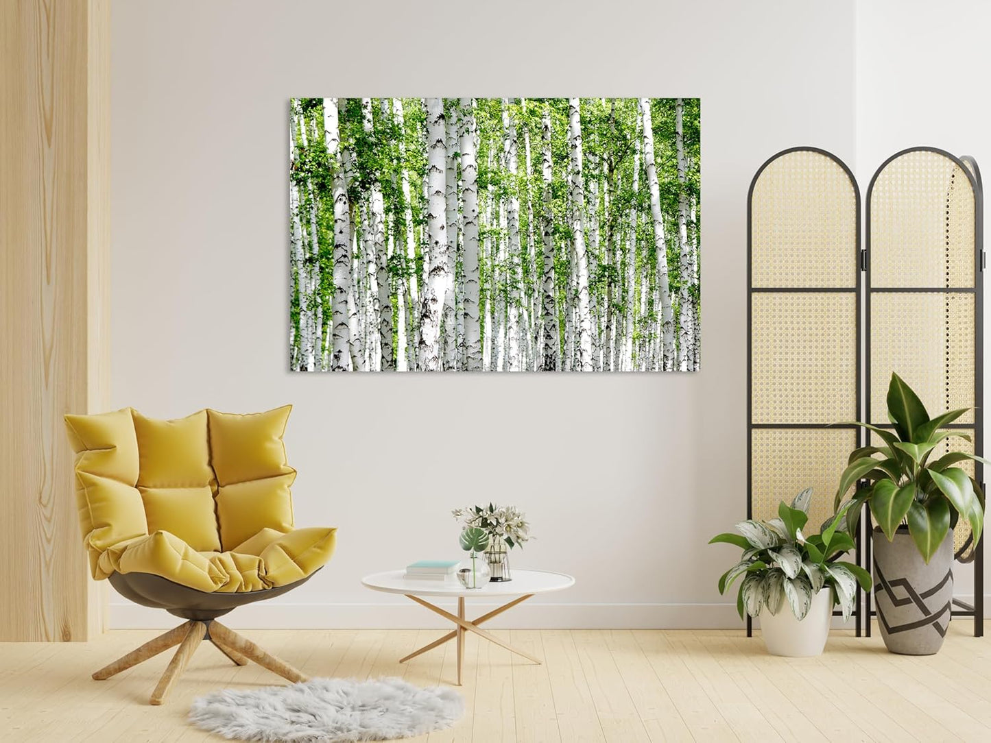 Nature Wall Art Prints - Ocean Forest Mountain Lake Canvas Landscapes - Small to Extra Large Living Room Bedroom Kitchen Bathroom Décor (Green Brich Trees, 31L" x 47W")