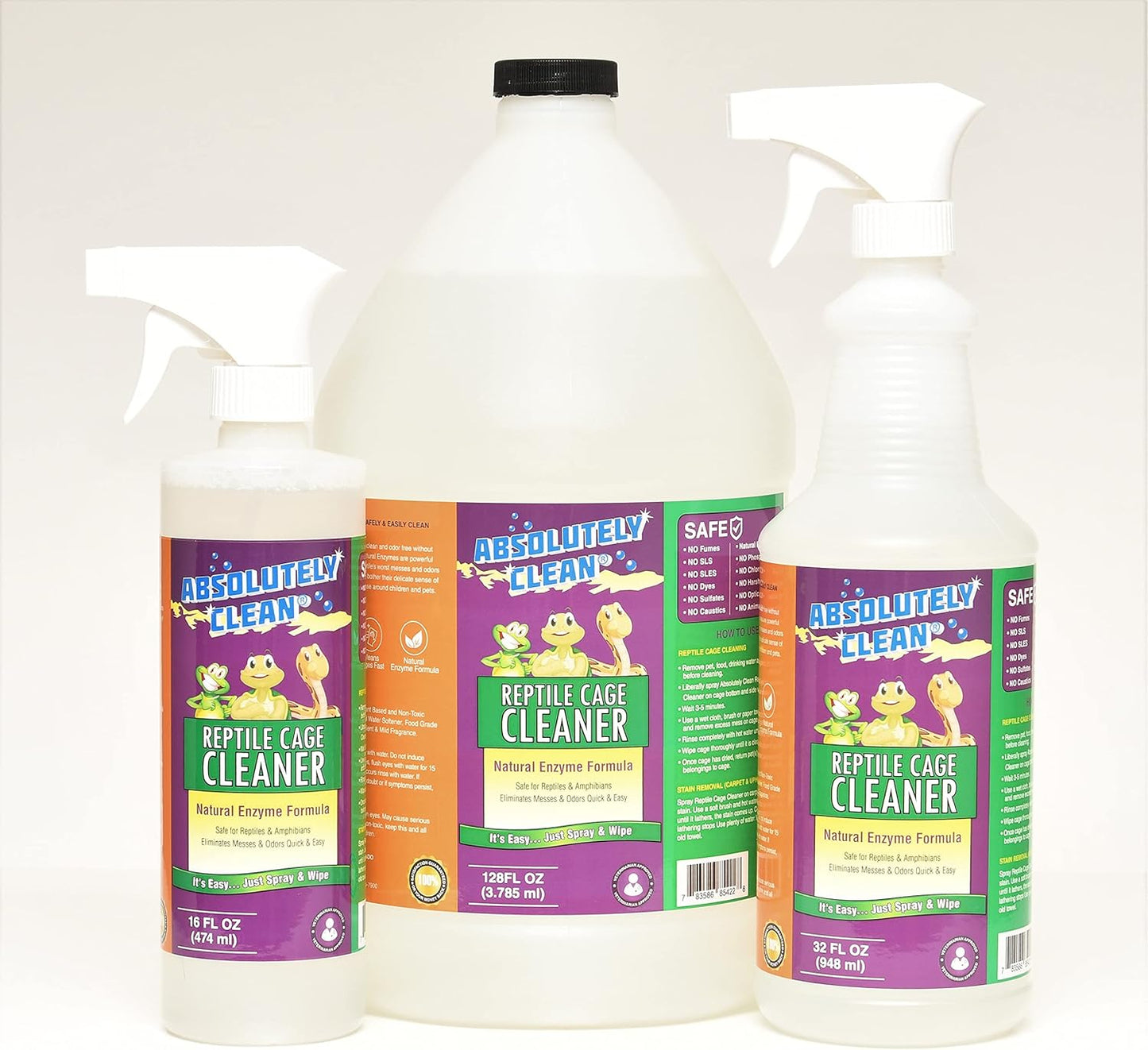 Absolutely Clean Amazing Reptile & Amphibian Terrarium Cleaner and Deodorizer - Just Spray/Wipe - Safely & Easily Removes Reptile & Amphibian Messes - USA Made (128oz Refill - Save 60%)