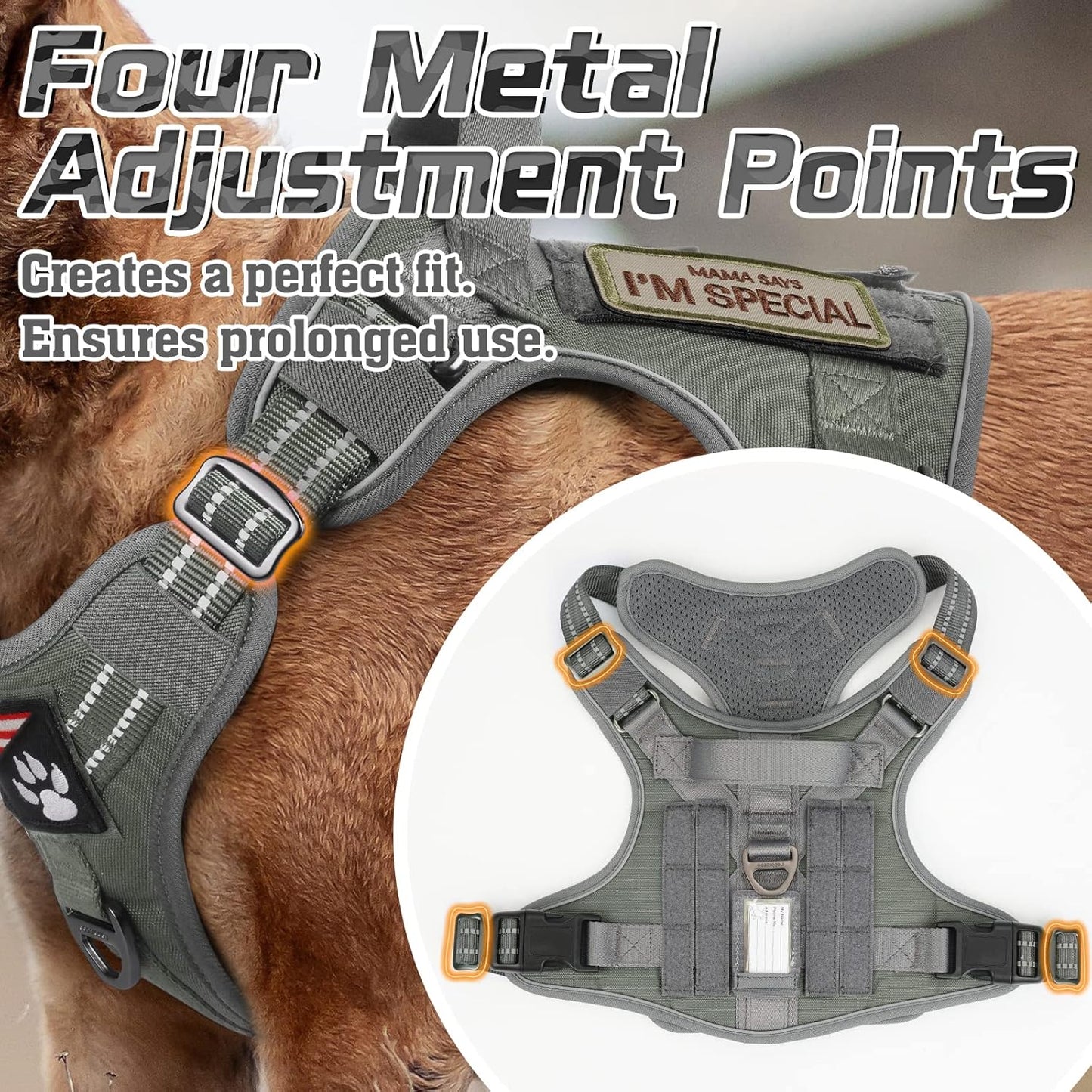 rabbitgoo Tactical Dog Harness for Small Dogs, No Pull Military Service Vest with Handle & Molle, Easy Control for Training Walking, Adjustable Reflective Straps, Dark Grey, S