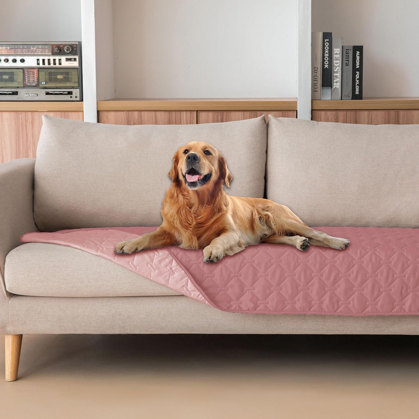 gogobunny 3X Stronger Waterproof Pet Blanket, Scratch Proof Furniture Protector for Dogs Cats, Reversible Cover 30x90 Inch, Dark Pink/Light Pink
