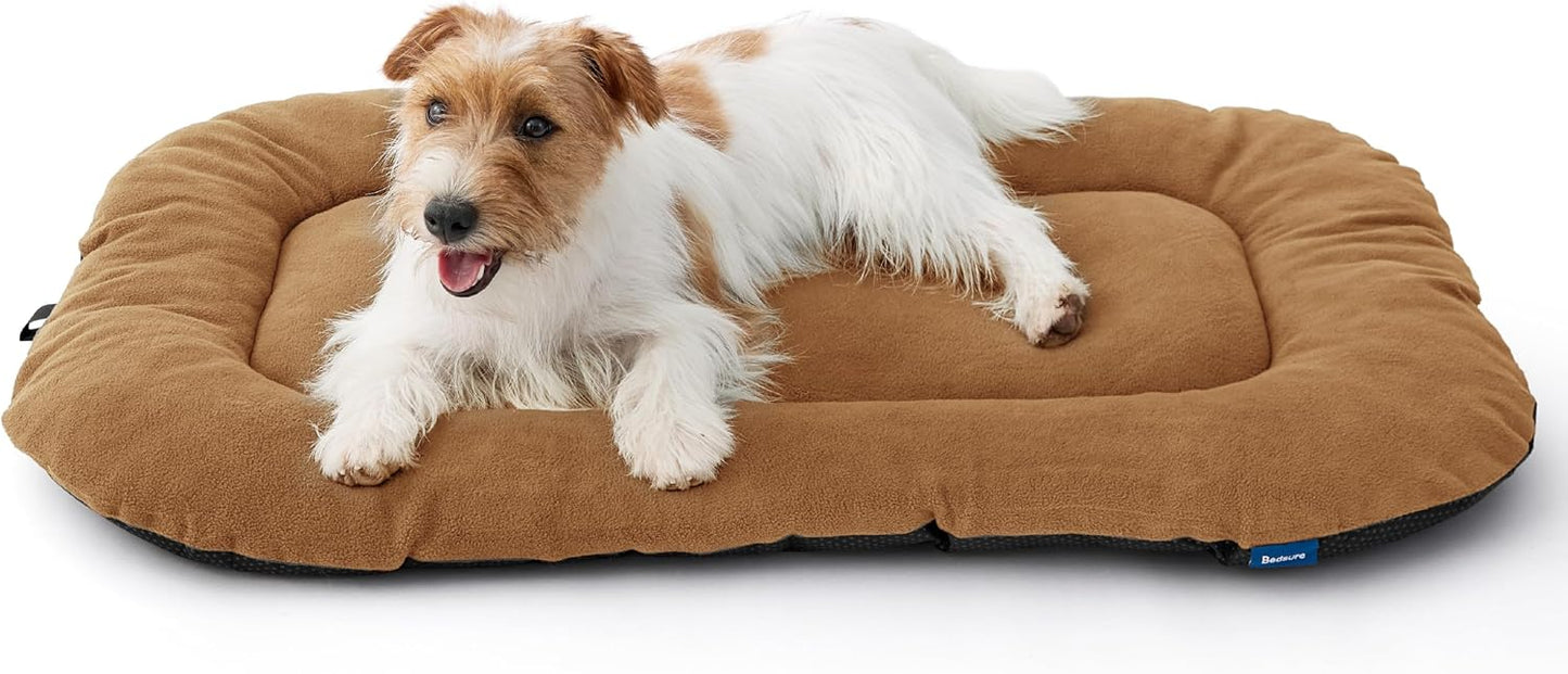 Bedsure Washable Dog Crate Pad for Medium Dogs, Anti-Slip Puppy Kennel Dog Bed for Crate - Ultra Soft Fleece Flat Thin Pet Mat (Not Chew Proof), Brown 29"x21"