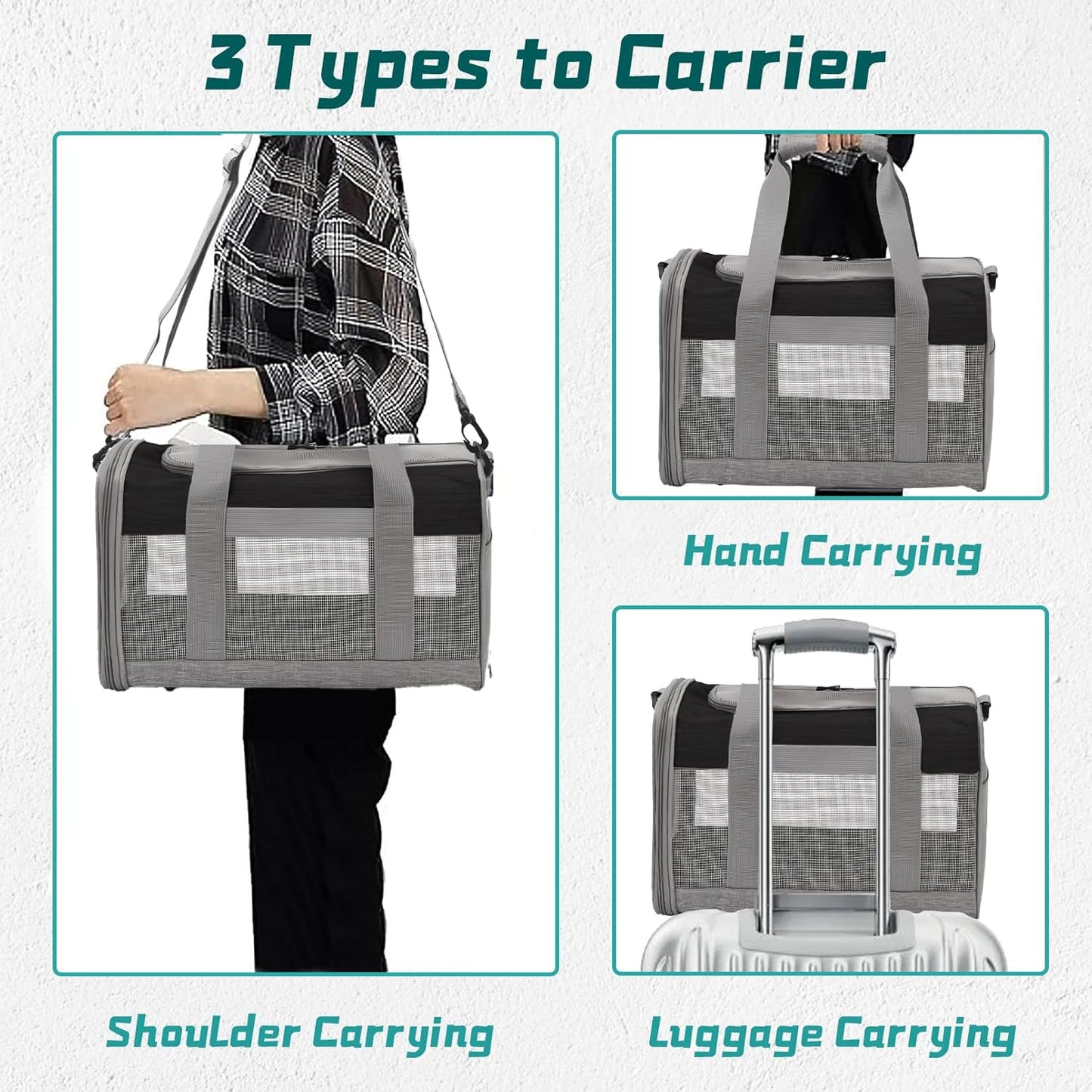 PINVNBY Bunny Carrier for Travel Camping Outdoor, Small Pet Carrier, Guinea Pig Carrier, Breathable Pet Portable Hand Bag for Hamster Bunny Guinea Pig（Black & Gray）