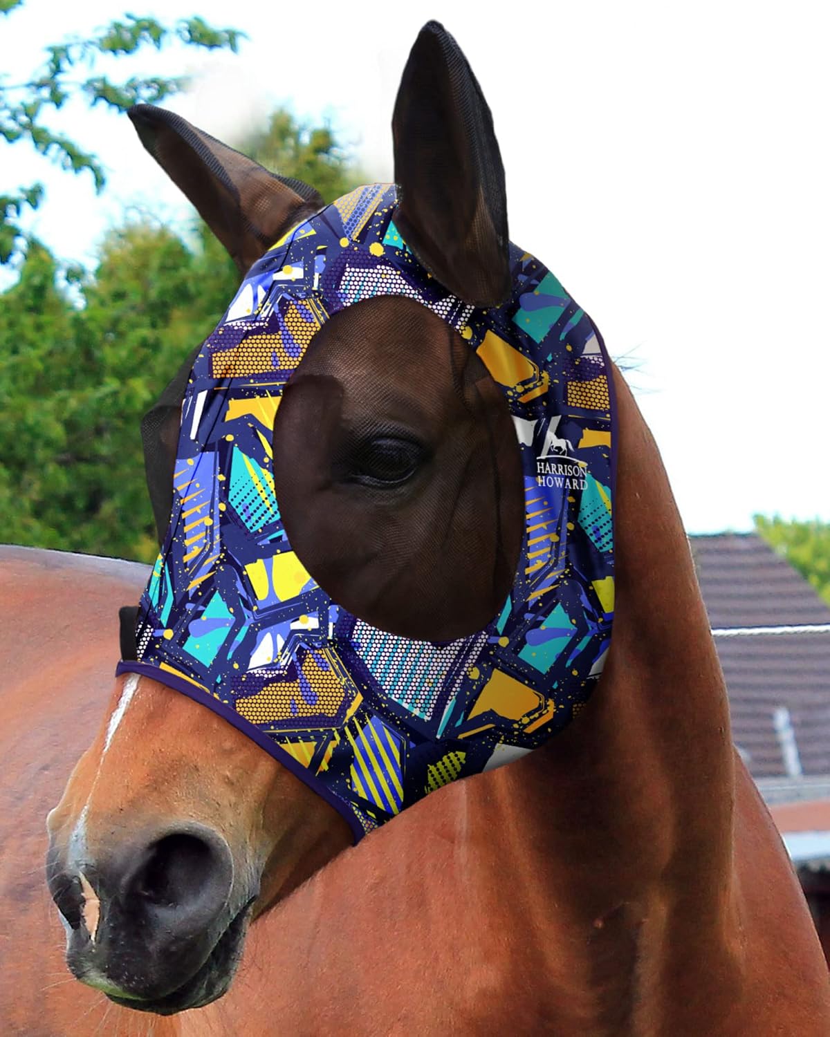 Harrison Howard Super Comfort Stretchy Fitting Horse Fly Mask with UV Protection Soft on Skin with Breathability Graffiti Mix Pony