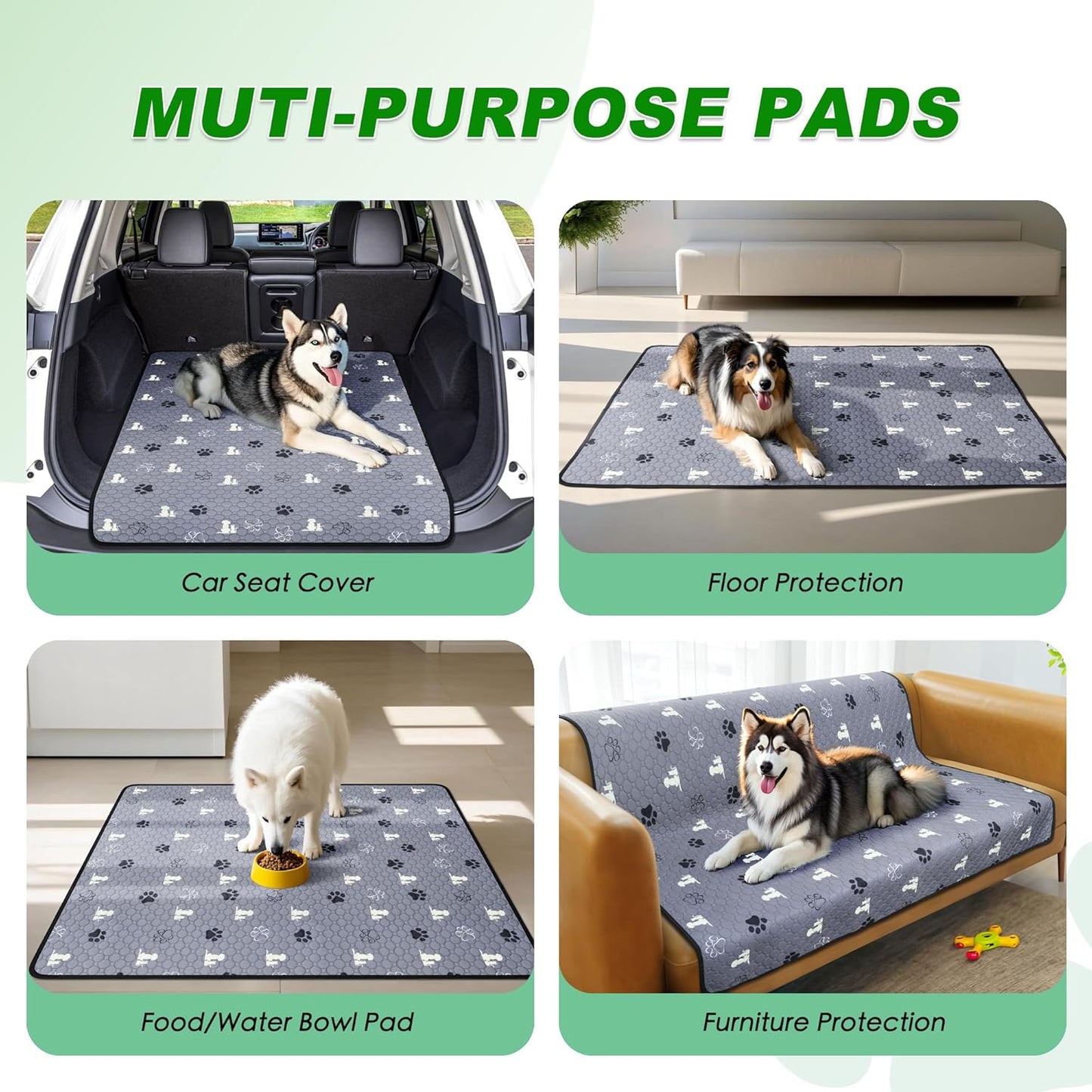 Washable Pee Pads, Puppy Pee Pad for Dogs, 2 Pack Absorbent Reusable Training Dog Pads Pet Puppy Pads, Non-Slip Potty Pads for Whelping, Playpen, Crate, Bed, Grey 34"x63"