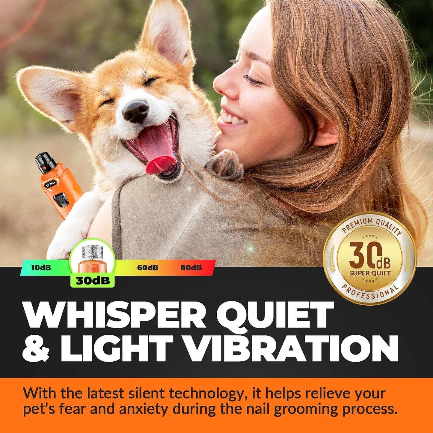 Dog Nail Grinder with 2 LED Lights Powerful 2 Speeds Super Quiet Dog Nail Trimmers with 3 Grinding Wheels Rechargeable Pet Dog Nail Clippers for Large Medium Puppy Dogs Dog Nail File Cat Nail Clipper