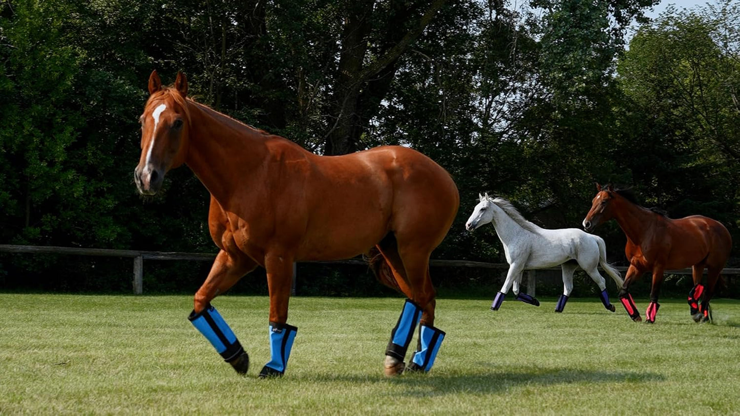 Warrior Fly Boots for Horses - Breathable Mesh Horse Boots for Fly Protection & Leg Comfort - Set of 4 (Knight Warrior, Red)
