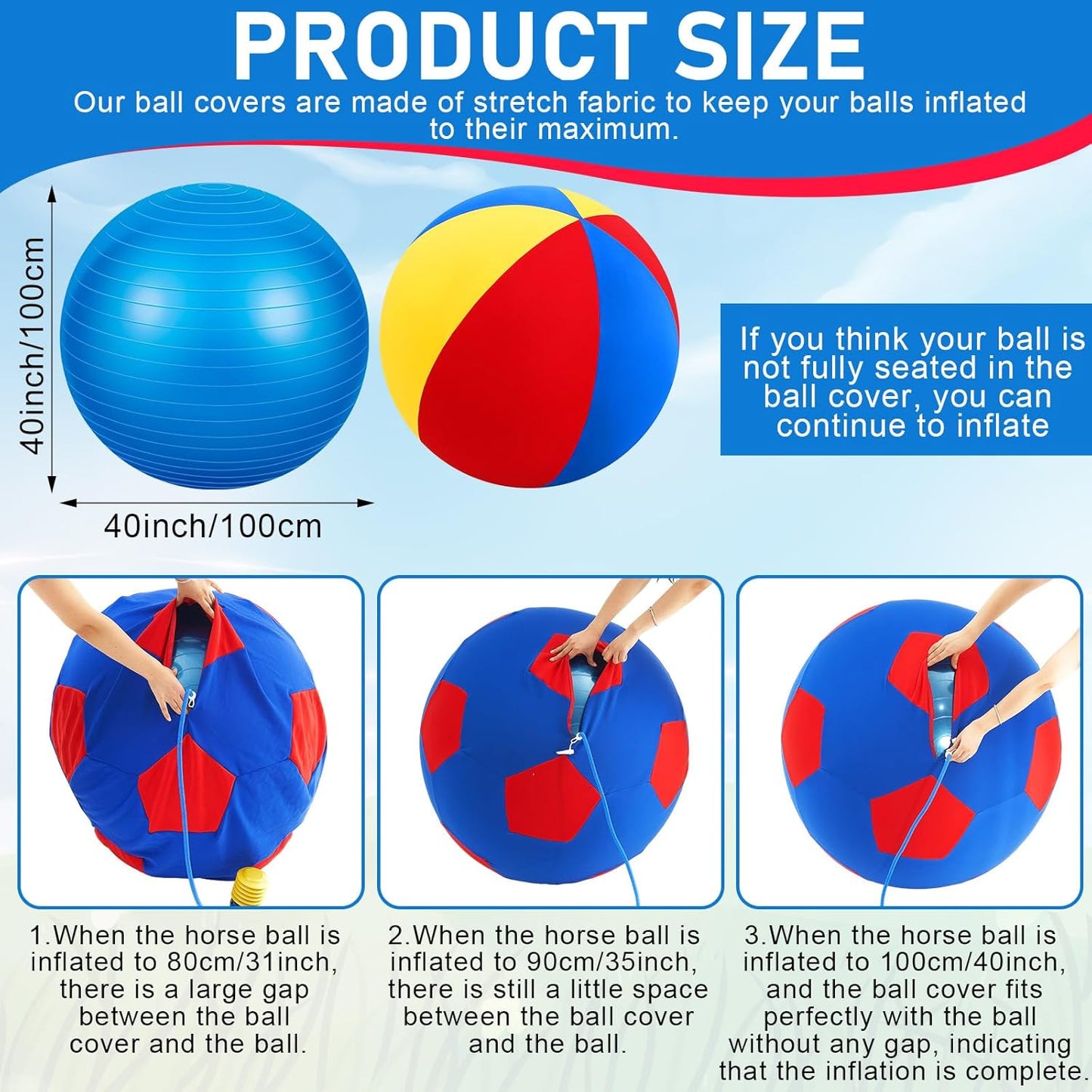 40inch Giant Herding Ball with Ball Cover Anti Burst Please Watch VCR for How to Inflation Horse Toys for Horses Stall Entertainment Play, Pump Included(Colorful,Classic)