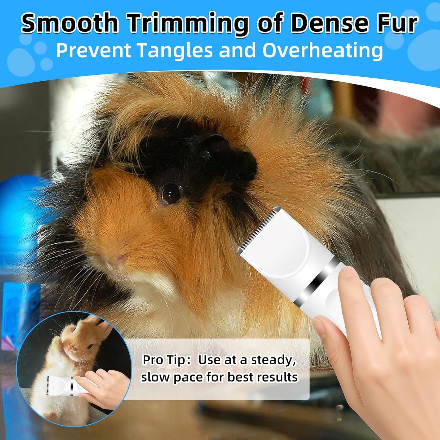Guinea Pig & Rabbit Grooming Kit 2 in 1 – Cordless Hair Clipper & Nail Grinder for Small Animals– Low-Noise Rechargeable Nail Clippers Electric