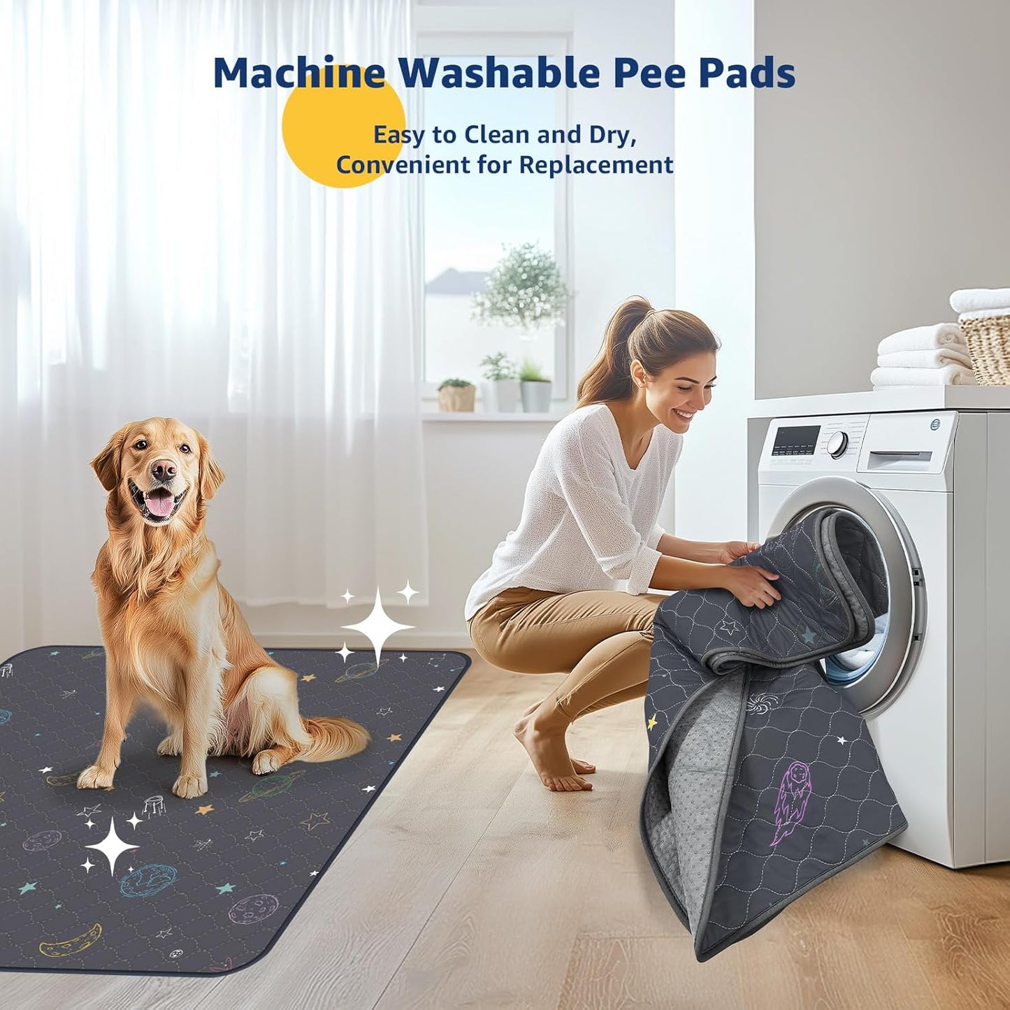LOOBANI Pee Pads for Dogs Washable: Reusable Puppy Whelping Pads Waterproof 31" x 36", 2 Pack Absorbent and Non-Slip Dog Training Pee Pads for Crate, Playpen, Floor, Grey