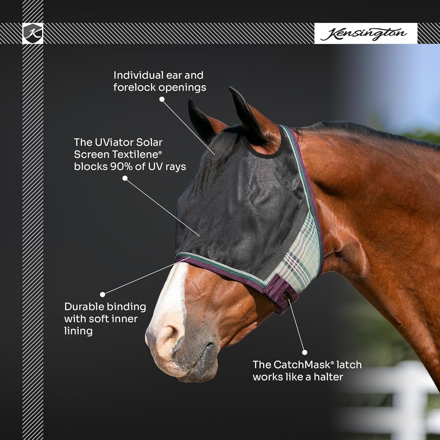 Kensington 90% UV Fly Mask CatchMask UViator - Without Ears & Forelock Freedom Web Trim Size: Medium Color: 181 - Kentucky Blue