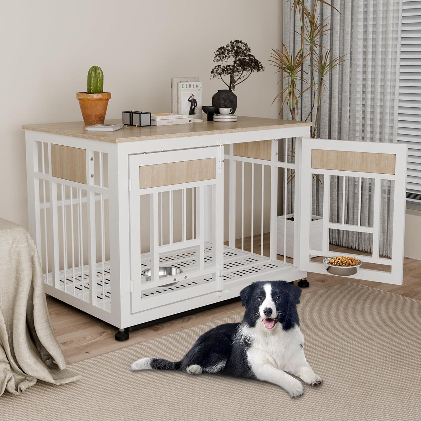 Heavy Duty Dog Crate Furniture for Large Dog, 48 Inch Decorative Pet House End Table, Extra Large Wooden Cage Kennel Furniture Indoor