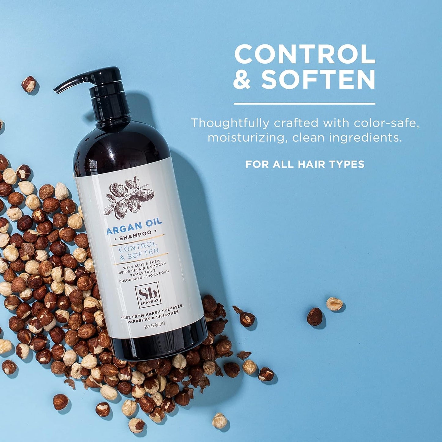 Soapbox Argan Oil Shampoo, Harsh Sulfate Free, Paraben & Silicone Free, Color Safe, and Vegan Hair Shampoo | Control & Soften Shampoo (33.8 Ounces)