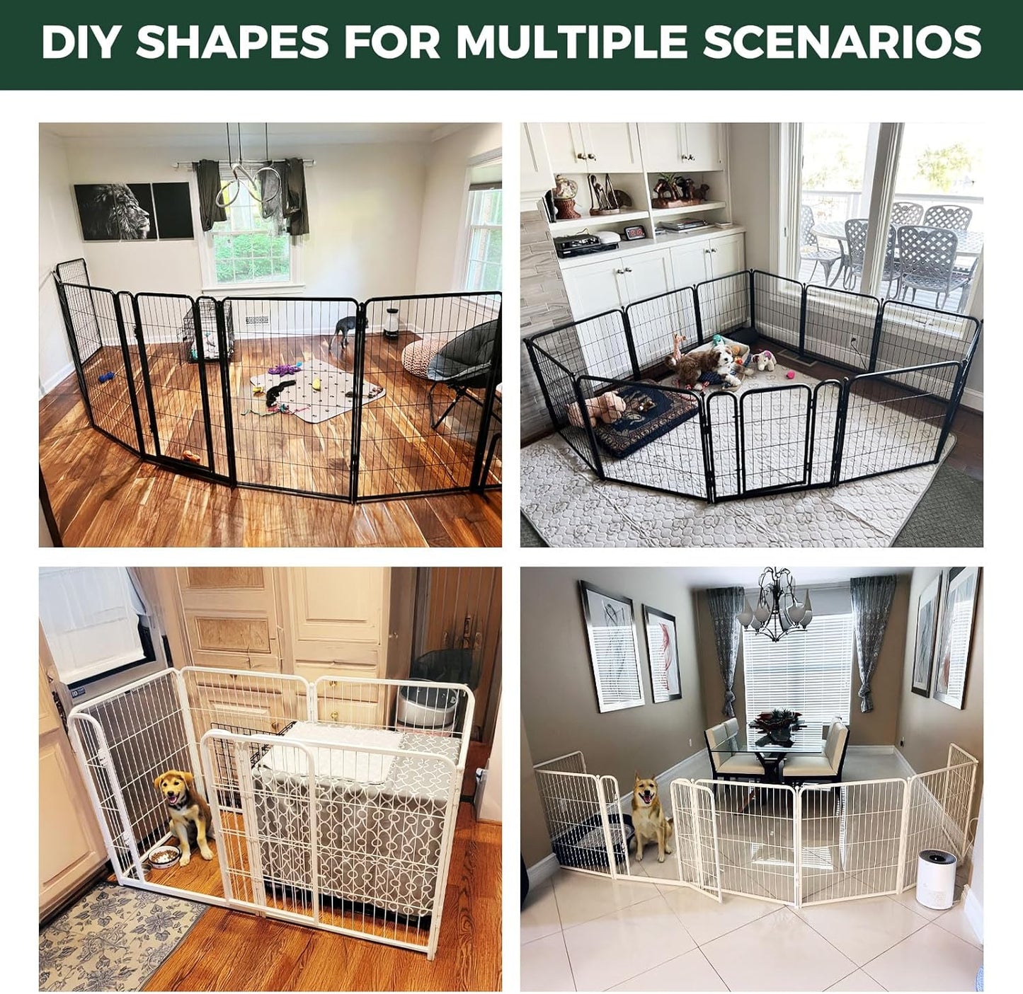 FXW Homeplus Unleashed Indoor Dog Playpen - Stress-Free and Safe Play, Heavy Duty 45 Inch 8 Wire Panels Dog Pen for Large Dogs, Black│Patented
