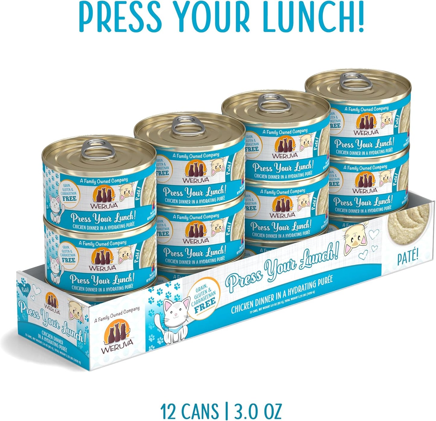 Weruva Wet Cat Food, Press Your Lunch with Chicken Pate, 3oz Can, Pack of 12