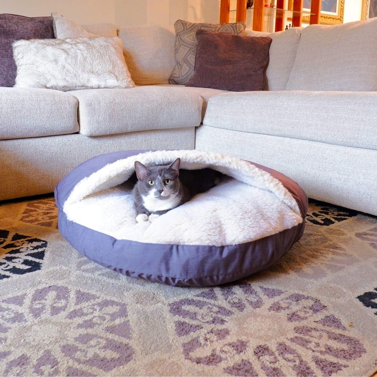 Snoozer Cozy Cave Dog Bed - Indoor Dog Bed with Cover Cave, Covered Calming Burrow for Small & Medium Sized Pets with Blanket Attached, Enclosed, Washable - Large, Heather Gray