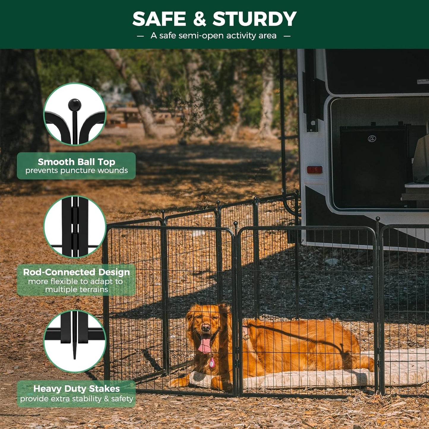 FXW Rollick Unleashed Dog Playpen for Indoor, Yard, RV Camping, 45 inch 24 Panels for Large Dogs, Black│Patented