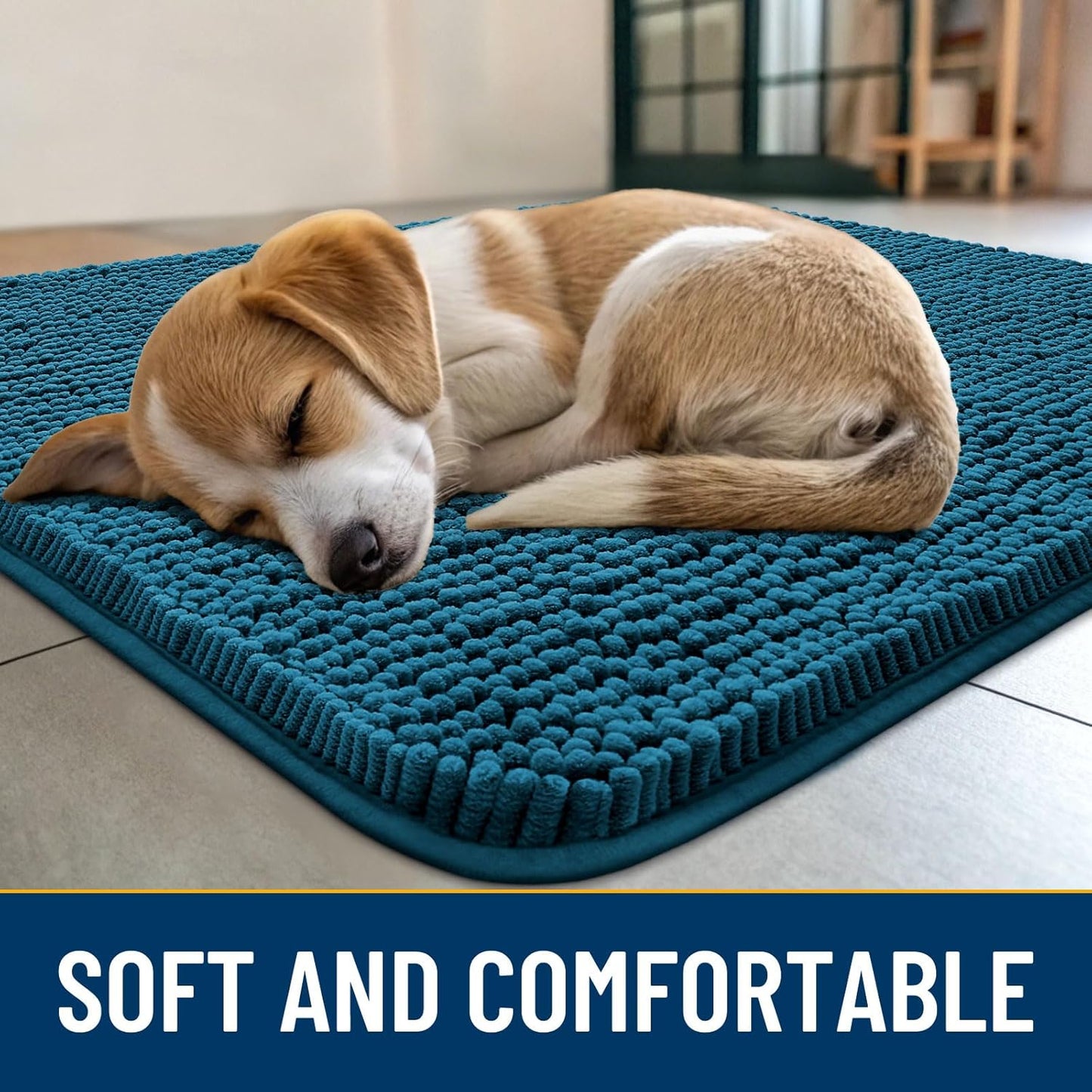 Smiry Dog Door Mat for Muddy Paws 30x20, Absorbs Moisture and Dirt Doormat, Non-Slip Washable Quick Dry Chenille Front Door Mat Indoor Entrance, Entryway Carpet for Inside Floor, Atlantic Blue