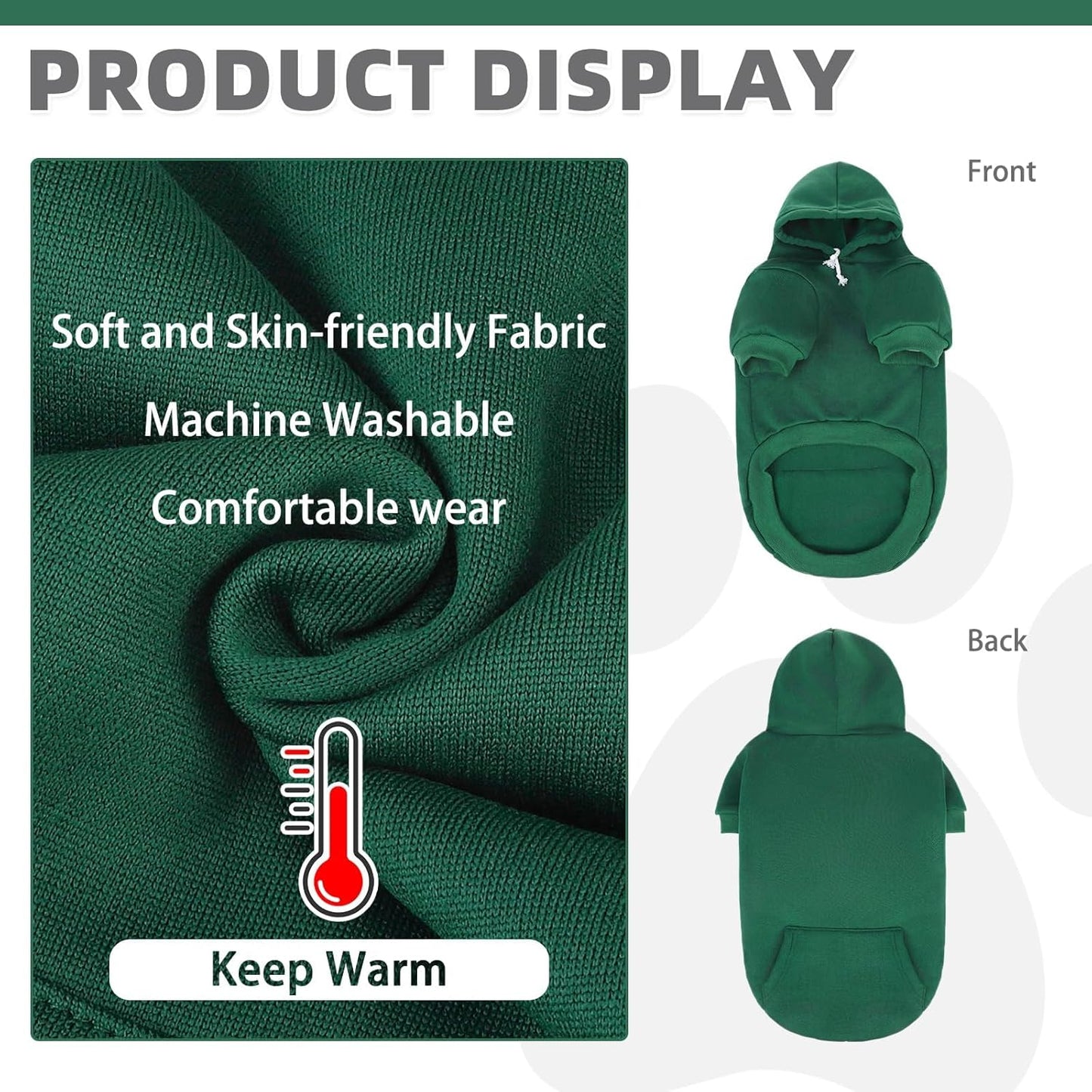 KOOLTAIL Basic Dog Hoodie - Soft & Warm Dog Hoodie Sweater with Leash Hole and Pocket, Dog Winter Coat, Cold Weather Clothes Sweatshirt for Small Medium Large Dogs Puppy Cat Boys Girls Deep Green S