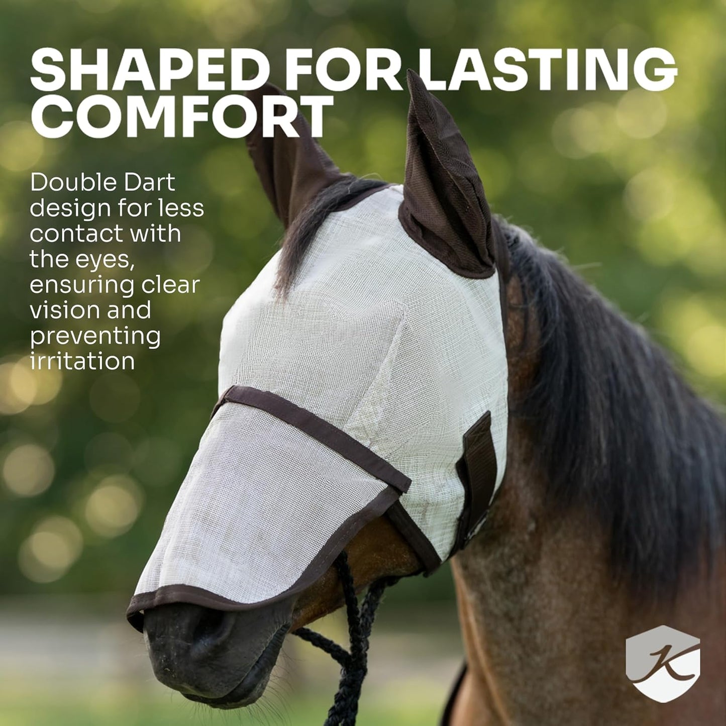 Kensington UV Fly Mask with Fleece Trim - Protective Mask with Dual Ear Opening & Forelock Freedom - XLarge, Deluxe Black