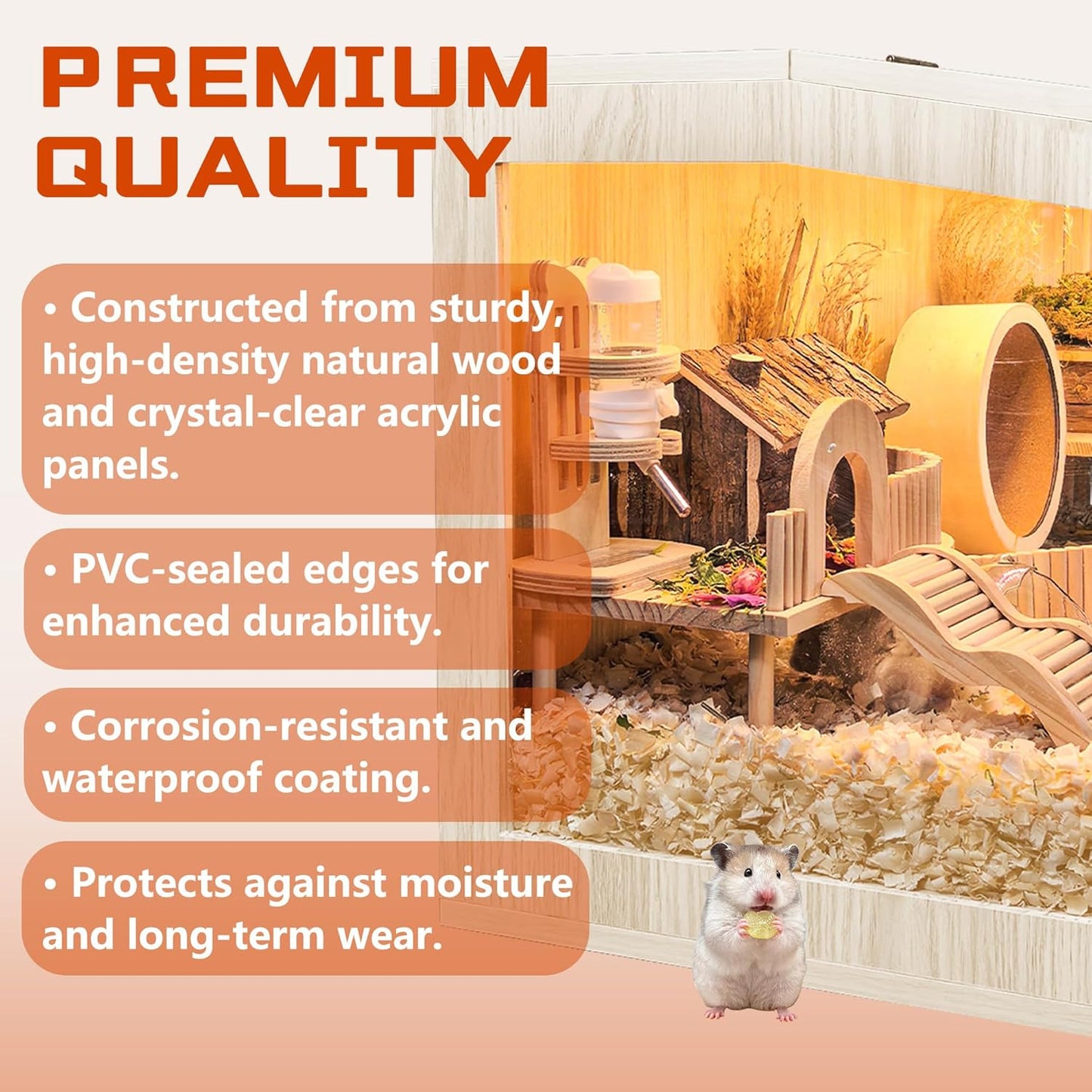 Prolee Hamster Cage Chewproof Wooden 24 Inch Guinea Pig Cages Mice and Rat Habitat Openable Top with Acrylic Sheets Solid Built