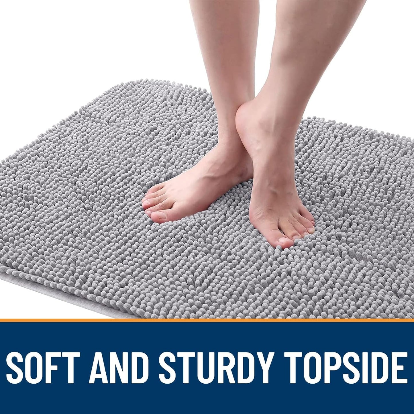 OLANLY Dog Door Mat for Muddy Paws 59x24, Absorbs Moisture and Dirt, Absorbent Non-Slip Washable Doormat, Quick Dry Chenille Mud Mat for Dogs, Entry Indoor Entryway Carpet for Inside Floor, Light Grey
