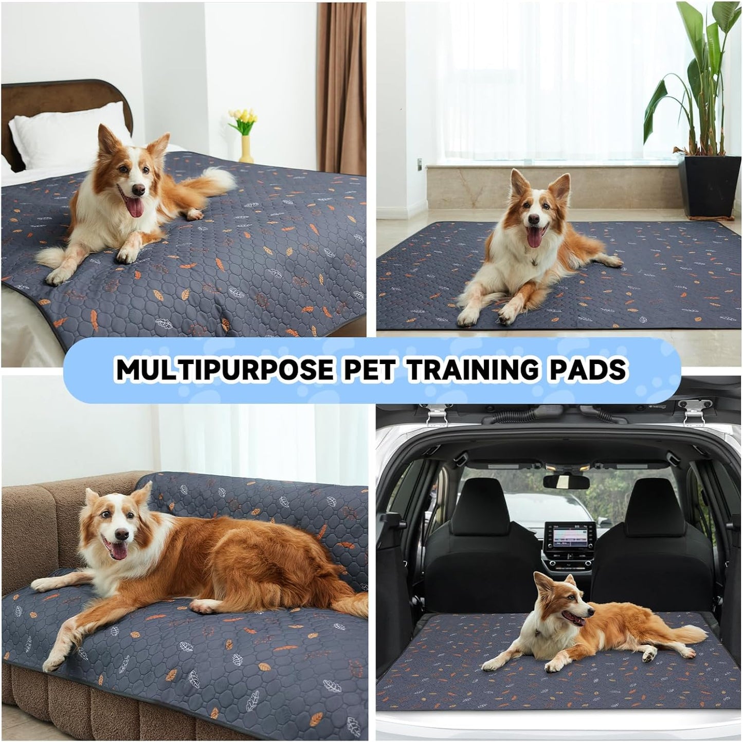 Sunheir Washable Pee Pads for Dogs 2-Pack Reusable Puppy Pads Pet Training Pads, Waterproof Dog Pee Pads for Crate, Whelping Pad, Non-Slip Protects Against Urine Leakage (Leaves - Deep Grey, 31x36)