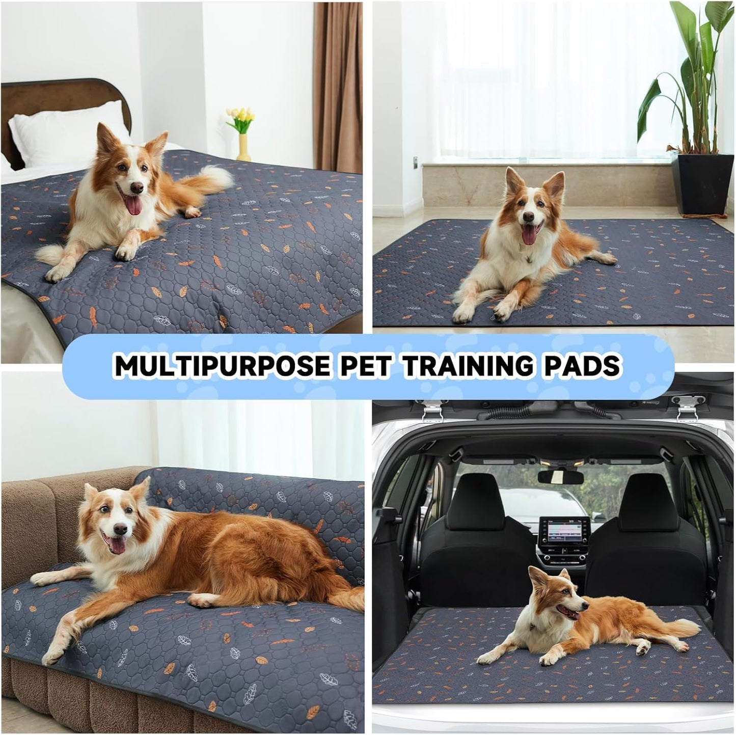 Sunheir 2 Pack Washable Guinea Pig Pee Pads, 24" x 48" Waterproof Reusable Guinea Pig Cage Liners, Absorbent Bedding Training Mat for Small Animal Guinea Pigs Rabbit Bunny Hamster (Leaves - Deep Grey)