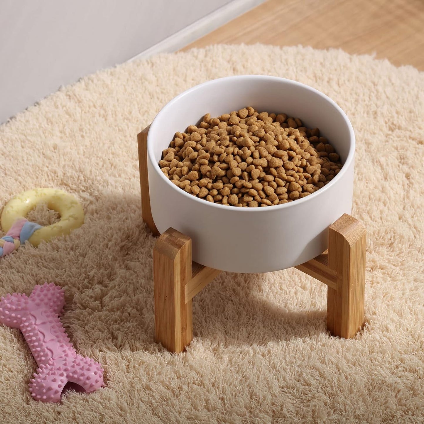Petygooing White Elevated/Raised Ceramic Dog Bowl for Small Breeds, Dog Food Water Dish with Stand,Pet Feeding Bowl with Anti Slip Rubber for Cats and Small Dogs Puppy 13.5 OZ (5.1In / 1.7 Cups)