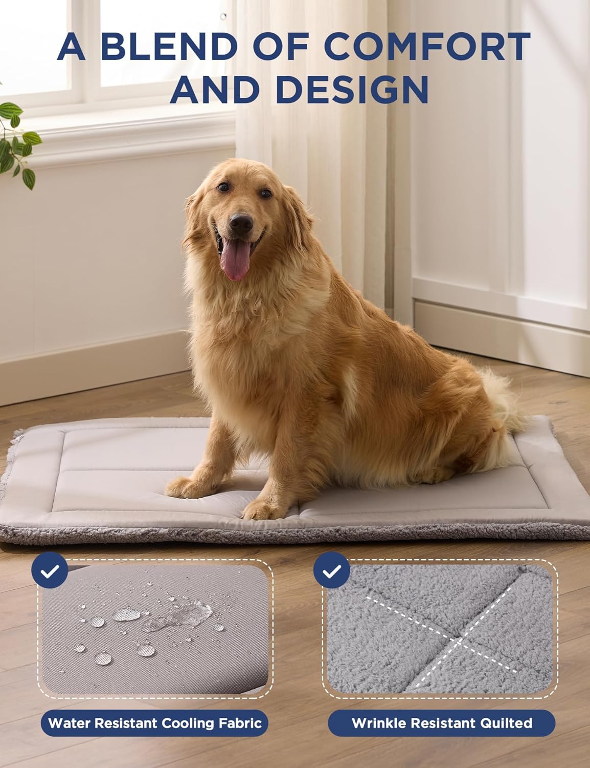 Joydeco Low Profile Dog Crate Mat Reversible Bed Pad, Washable Dog Pad Mat with Ultra Soft Fleece, Compact Design Kennel Beds Mats for Extra Large Medium Small Pets, 44" x 32" Gray