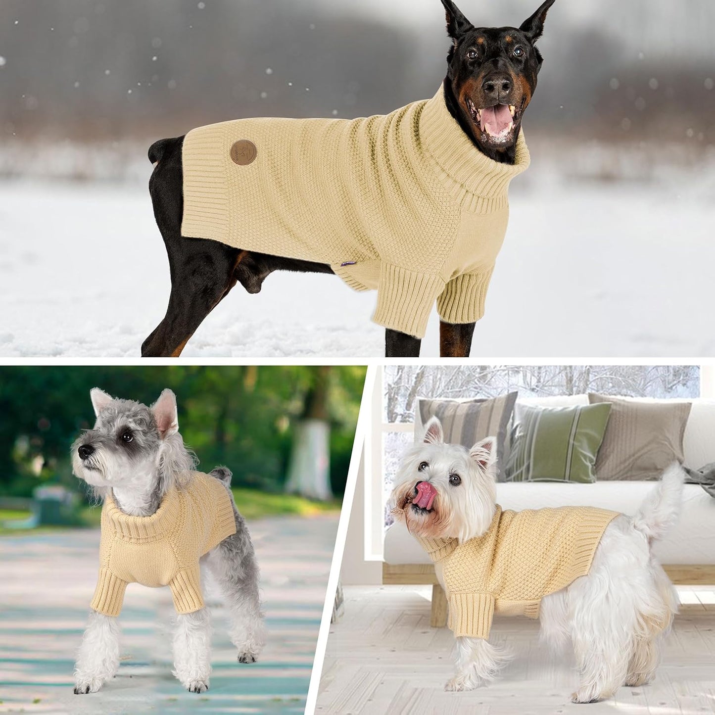 cyeollo Small Dog Sweater with Leash Hole Turtleneck Knitted Sweaters Winter Dog Clothes Sweaters for Small Dogs S